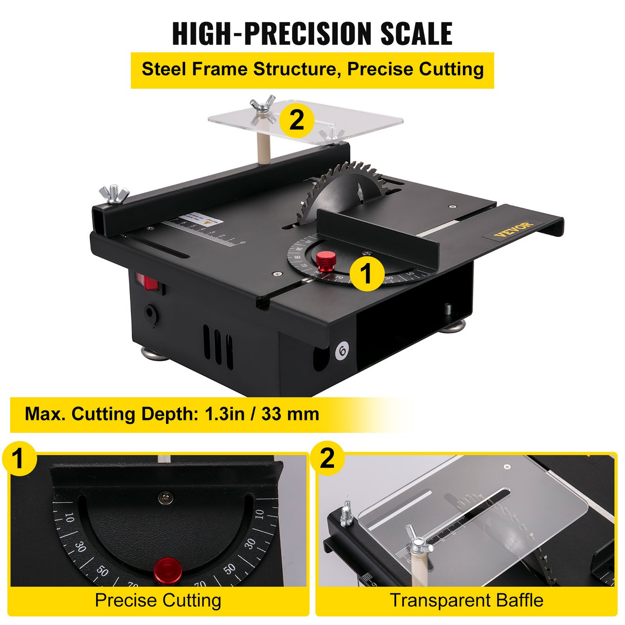 Mini Table Saw, 96W Hobby Table Saw for Woodworking, 0-90 Angle Cutting Portable DIY Saw, 7-Level Speed Adjustable Multifunctional Table Saws, 1.3in Cutting Depth Mini Precision Table Saw Item