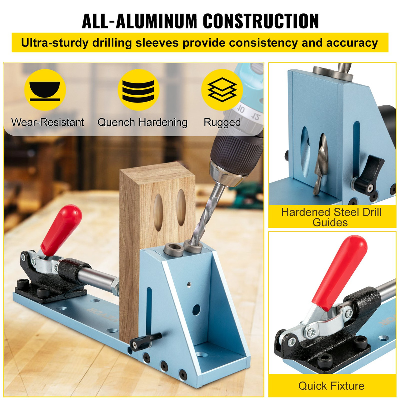 Pocket Hole Jig Kit, Aluminum Punch Locator, Adjustable & Easy to Use Joinery Woodworking System, Wood Guides Joint Angle Tool with Clamping Pliers Screw for DIY Carpentry Projects