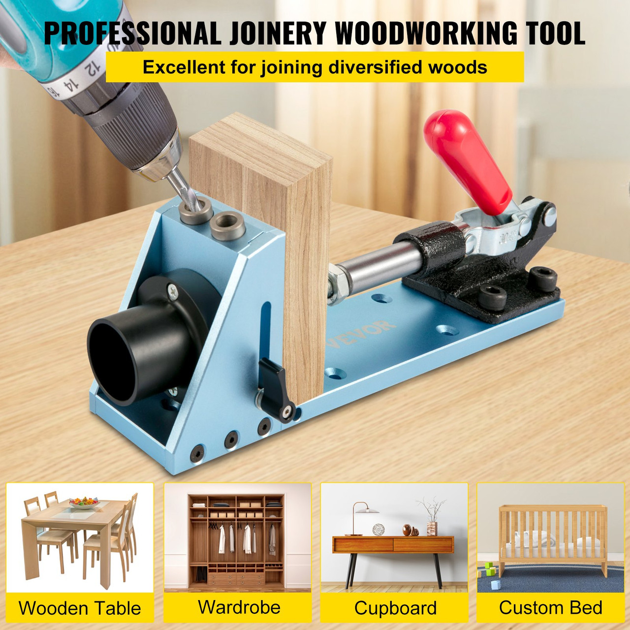Pocket Hole Jig Kit, Aluminum Punch Locator, Adjustable & Easy to Use Joinery Woodworking System, Wood Guides Joint Angle Tool with Clamping Pliers Screw for DIY Carpentry Projects