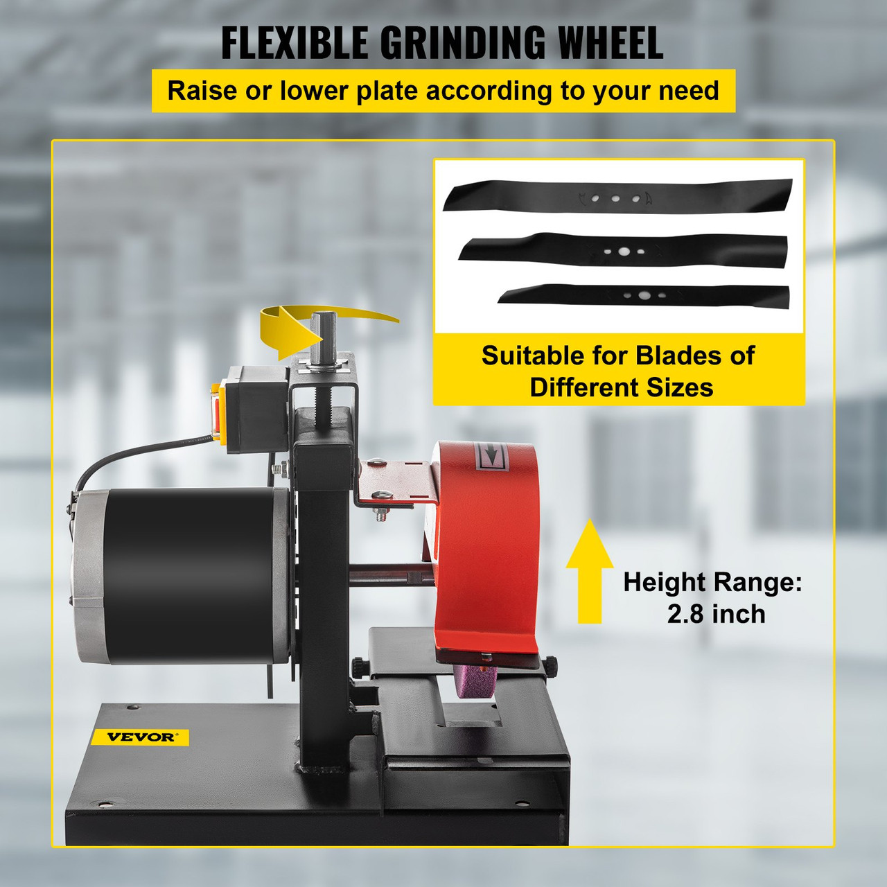 Lawnmower Blade Grinder, 1/3 HP 1700 RPM Motor with 8'' Diameter 1 inch Thickness Wheel, 2.8 inch Adjustable Height Steel Sharper for Blades & Tool Grinding in Garden or Workshop