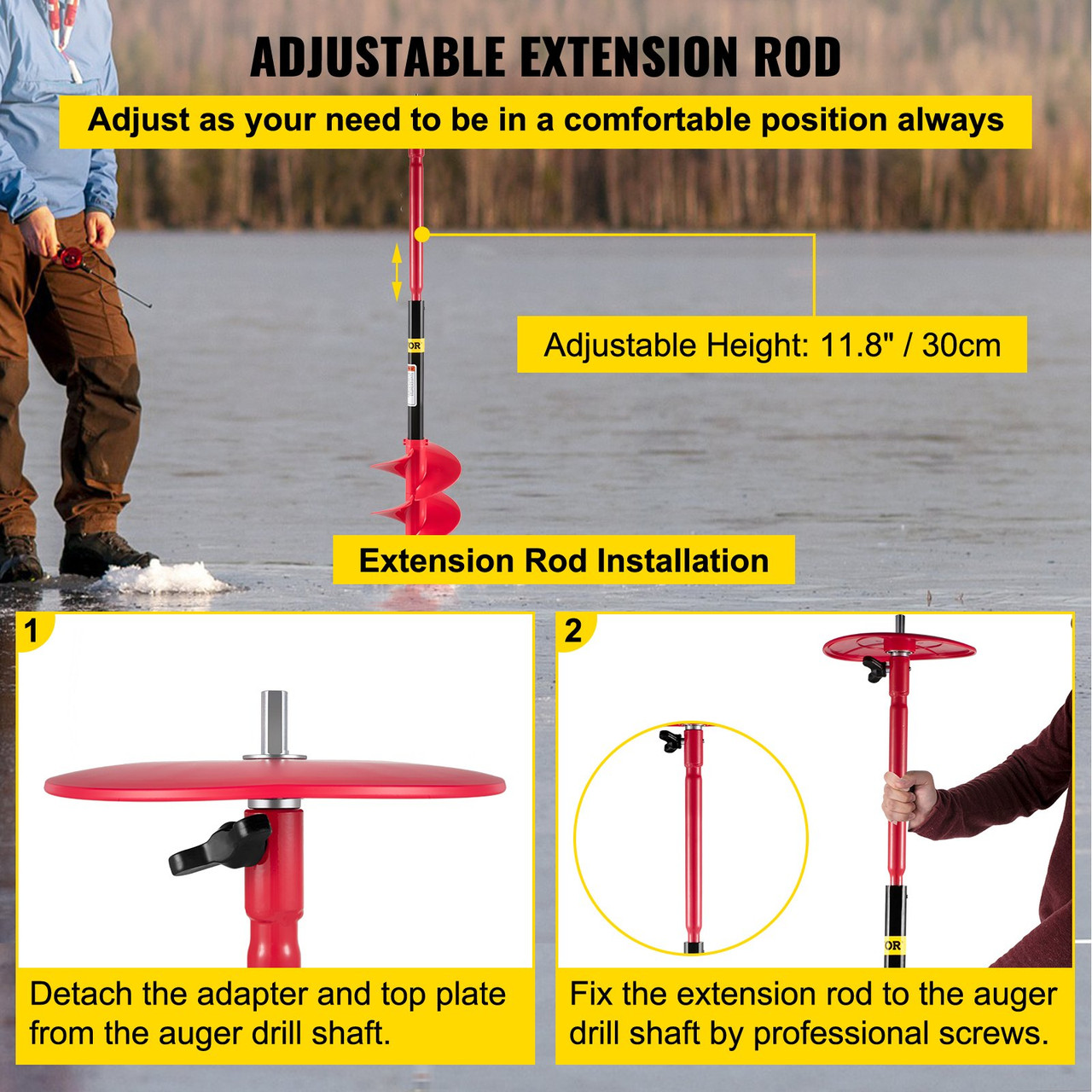 Ice Drill Auger Nylon Ice Auger Bit 8''x39'' Drill Adapter Ice Fishing Red