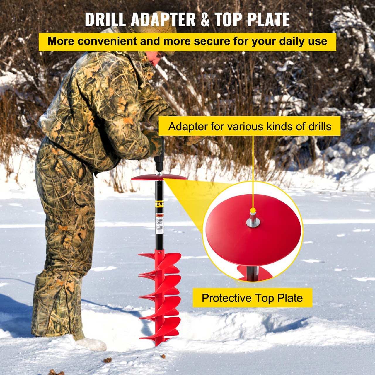 Ice Drill Auger Nylon Ice Auger Bit 8'' x 41'' Drill Adapter Ice