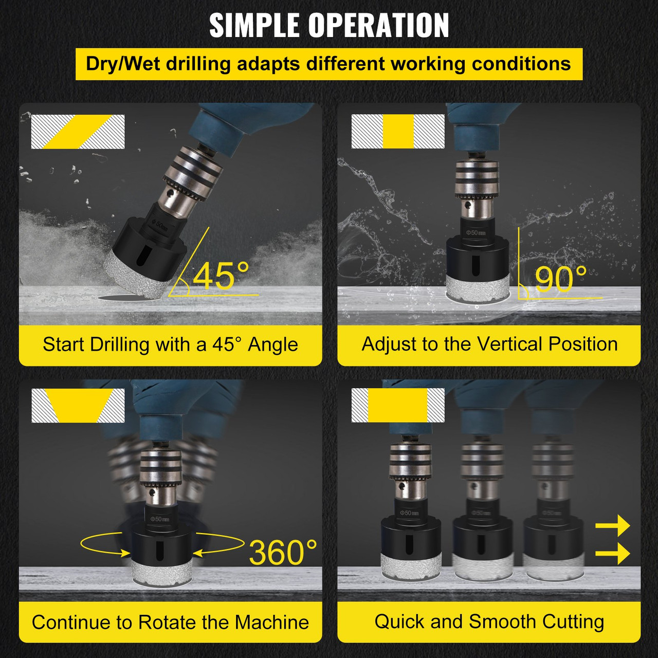 Diamond Drill Bits 6PCS Diamond Hole Saw 19/28/32/38/45/51 mm Tile Hole Saw Kit Vacuum Brazed Diamond Drill Bit 0.59in Segment Tile Hole Saw with a Blade for Tile Ceramic Porcelain Marble