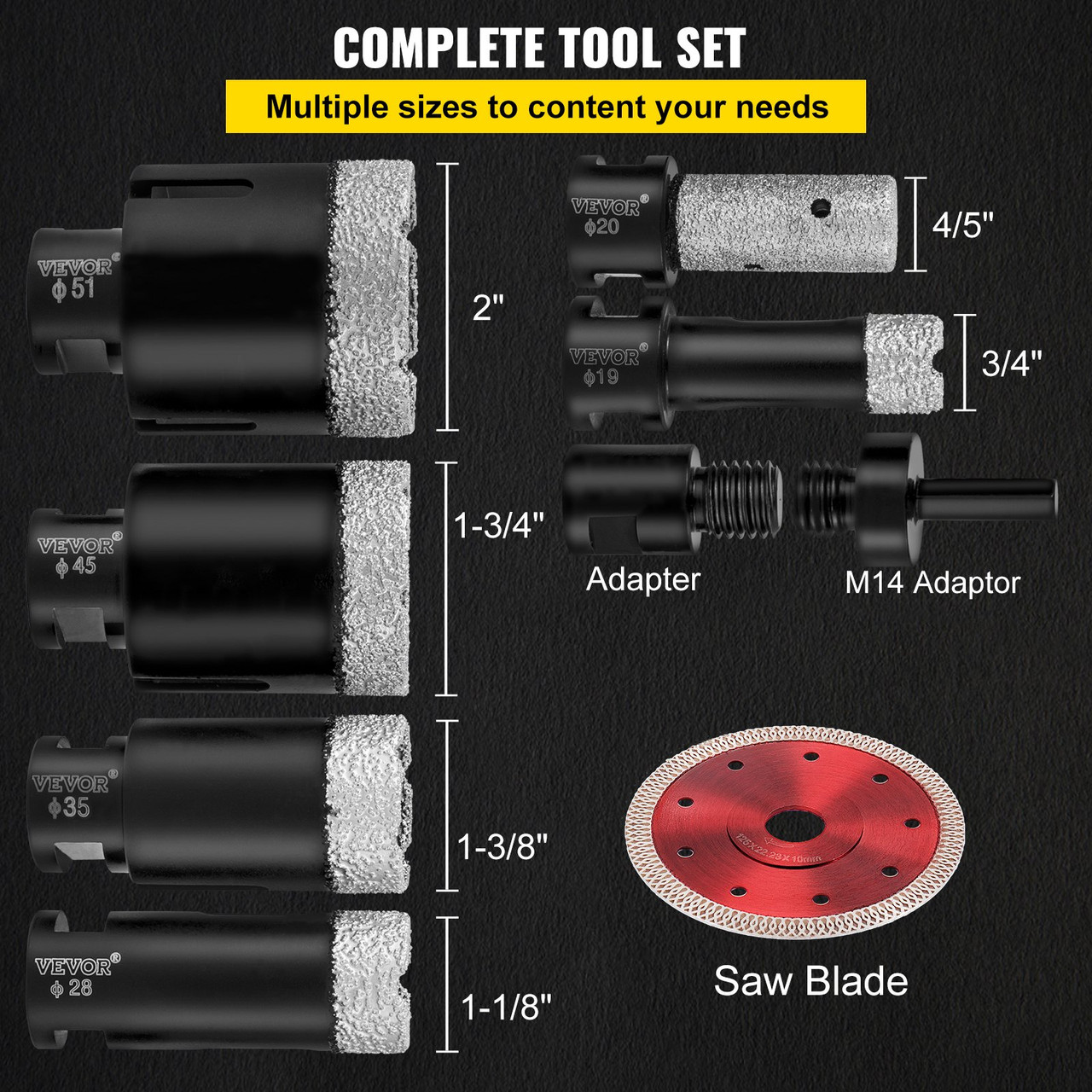 Diamond Drill Bits 8PCS Diamond Hole Saw 3/4"-2"Tile Hole Saw Kit Brazed Diamond Drill Bit 0.59in Segment Tile Hole Saw w Finger Bit a Blade for Tile Ceramic Porcelain Marble Hard Materials