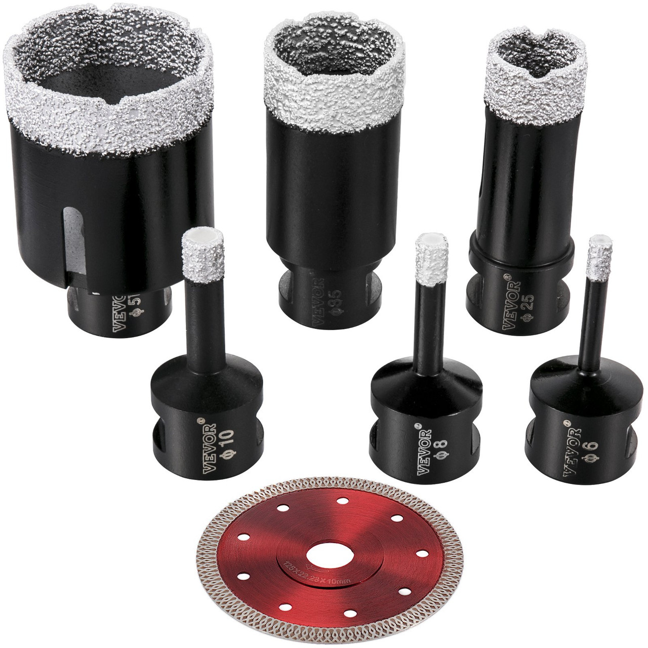 Diamond Drill Bits 6PCS Diamond Hole Saw 6/8/10/25/35/51 mm Tile Hole Saw Kit Vacuum Brazed Diamond Drill Bit 0.59in Segment Tile Hole Saw with a Blade for Tile Ceramic Porcelain Marble Stone