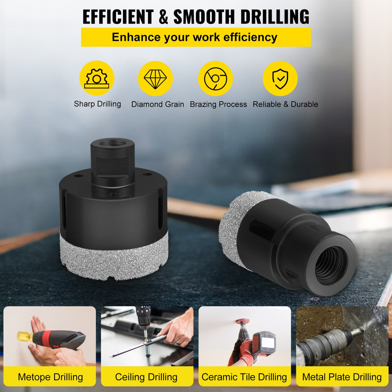 Diamond Drill Bits 6PCS Diamond Hole Saw 6/8/28/32/38/45 mm Tile Hole Saw Kit Vacuum Brazed Diamond Drill Bit 0.59in Segment Tile Hole Saw with a Blade for Tile Ceramic Porcelain Marble Stone