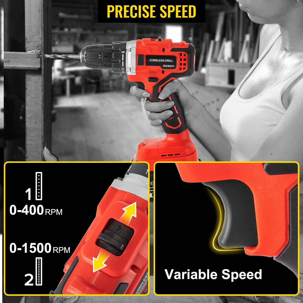 Cordless Drill Driver, 20V 5Ah Cordless Drill Combo Kit, 2/5" Keyless Chuck Impact Drill, Electric Screwdriver Set With 2 Speed, 21+1 Torque Brushless Cordless Drill for Home Improvement & DIY