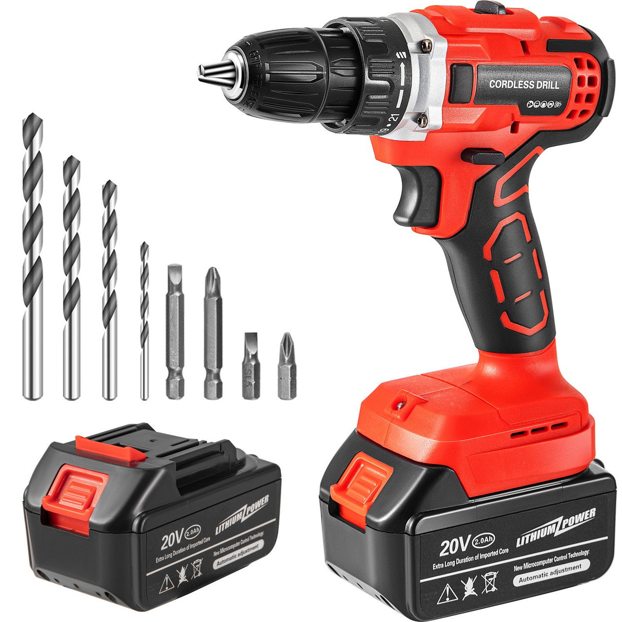 Cordless Drill Set, 20V Electric Power Brushless Drill with 2