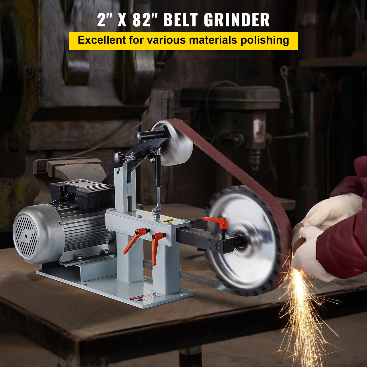 2Hp Belt Grinder Constant Speed 2 X 82 inch Belt Disc Sander with 3 Grinding Wheel 110V Bench Sander 12 inch Wheel and Flat Platen Tool Rest for Knife Making