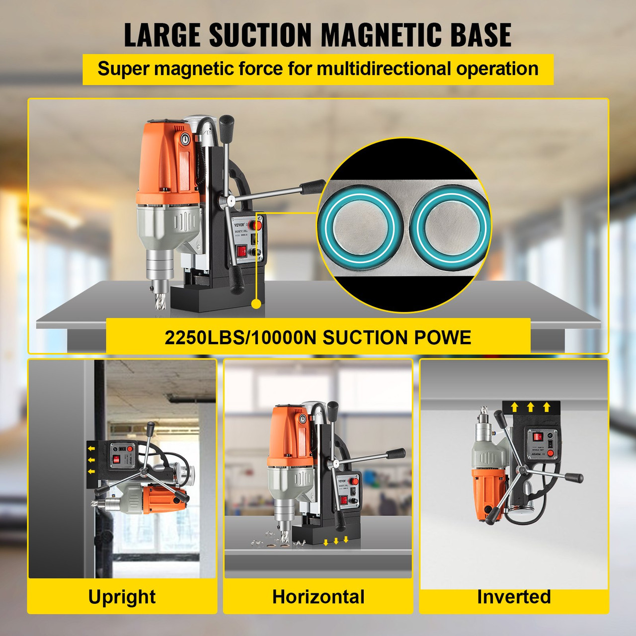 980W Magnetic Drill Press with 1-1/3 Inch (35mm) Boring Diameter Magnetic Drill Press Machine 2700 LBS Magnetic Force Magnetic Drilling System 680 RPM Portable Electric Magnetic Drill Press