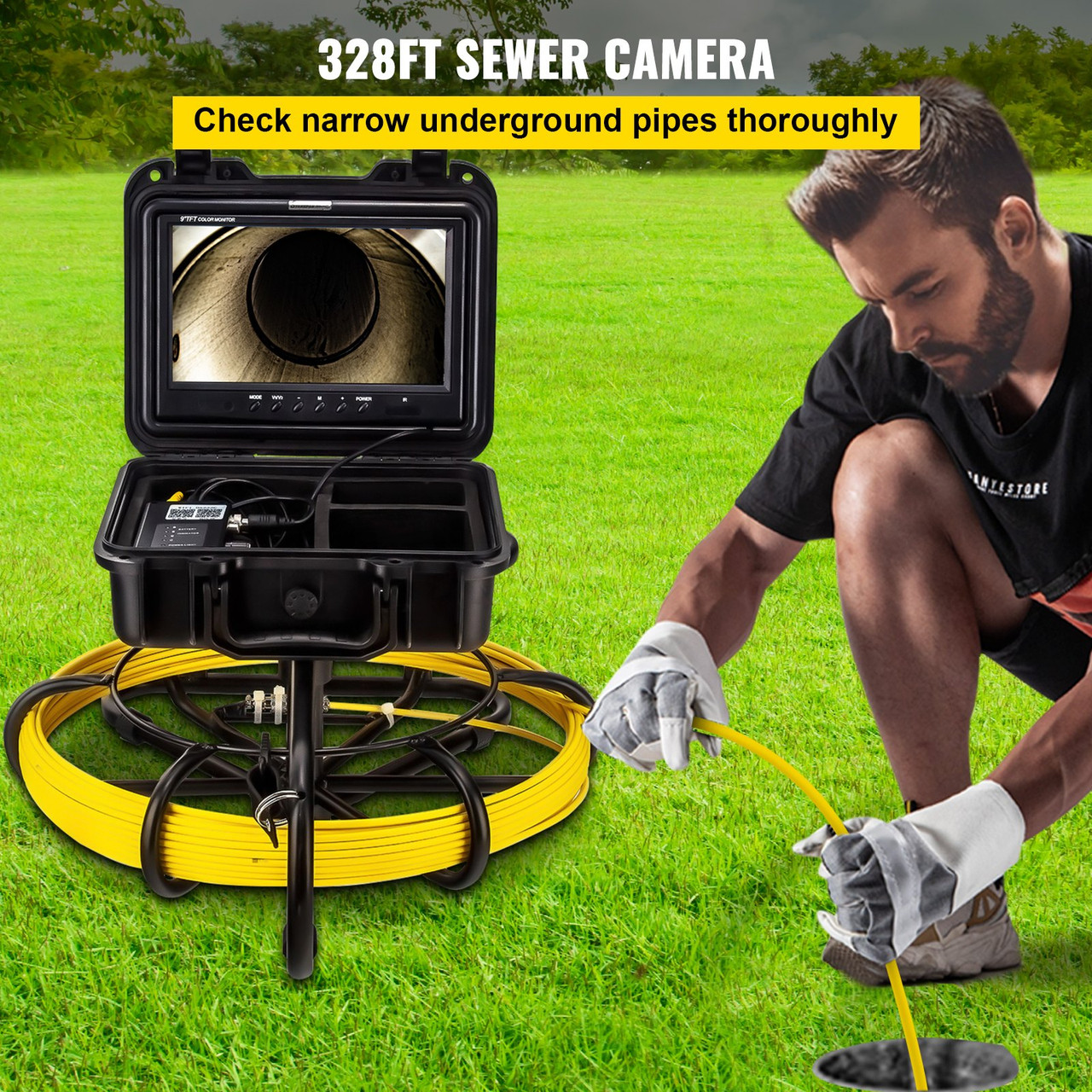Pipe Sewer Inspection Sewer Camera DVR HD 9" Pipe Camera with 328ft Cable