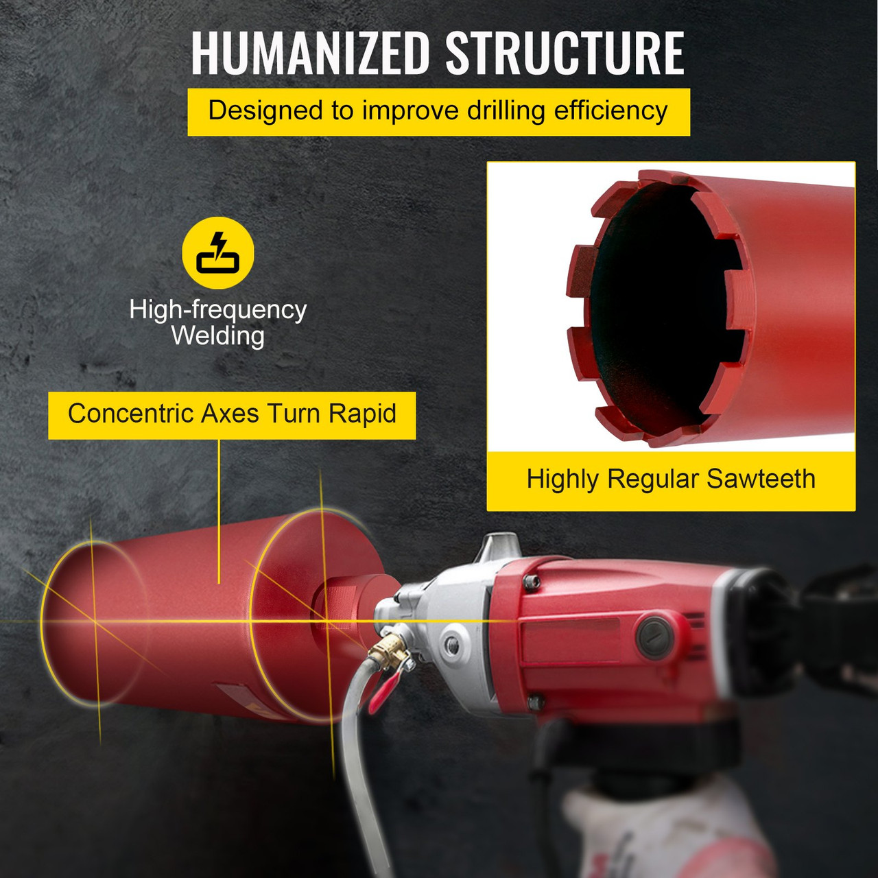 Diamond Core Drill, 5"/127mm Diameter Core Drill Bit, 14"/355mm Concrete Core Drill Bit, 5/8"-11 Thread Core Bit, Dry/Wet Drill Core Bits w/a Blade, Diamond Wet Coring Bit For Concrete Brick