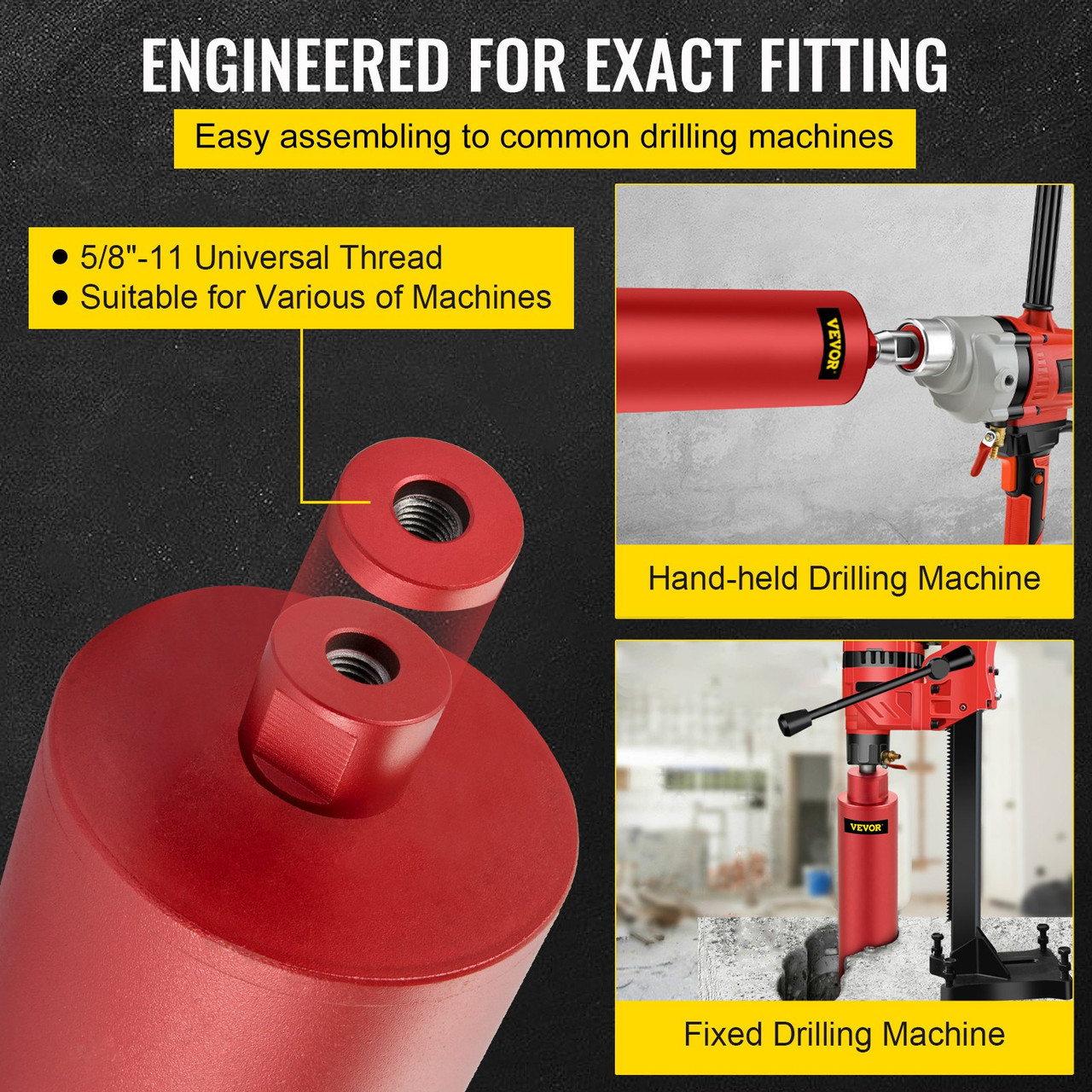 Diamond Core Drill, 5"/127mm Diameter Core Drill Bit, 14"/355mm Concrete Core Drill Bit, 5/8"-11 Thread Core Bit, Dry/Wet Drill Core Bits w/a Blade, Diamond Wet Coring Bit For Concrete Brick