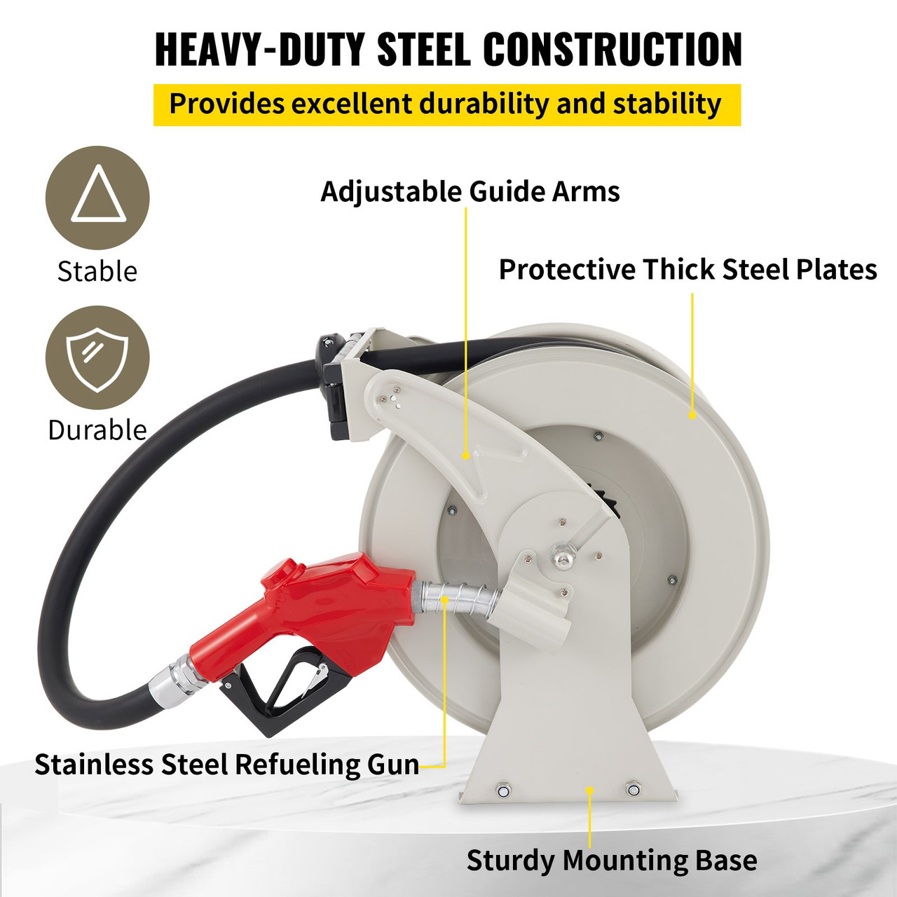 Retractable Fuel Hose Reel with Auto Fueling Nozzle 3/4 x 50FT Diesel Hose  Reel