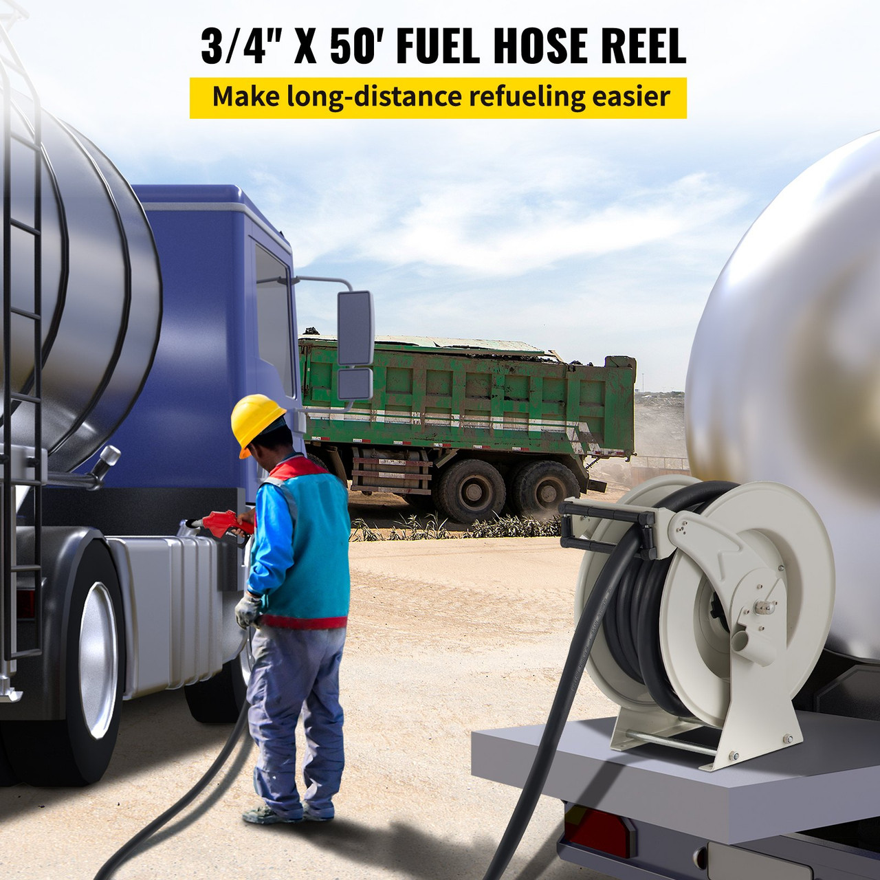 Retractable Diesel Fuel Hose Reel - 3/4 inch x 50ft Extra Long Spring  Driven Auto Swivel