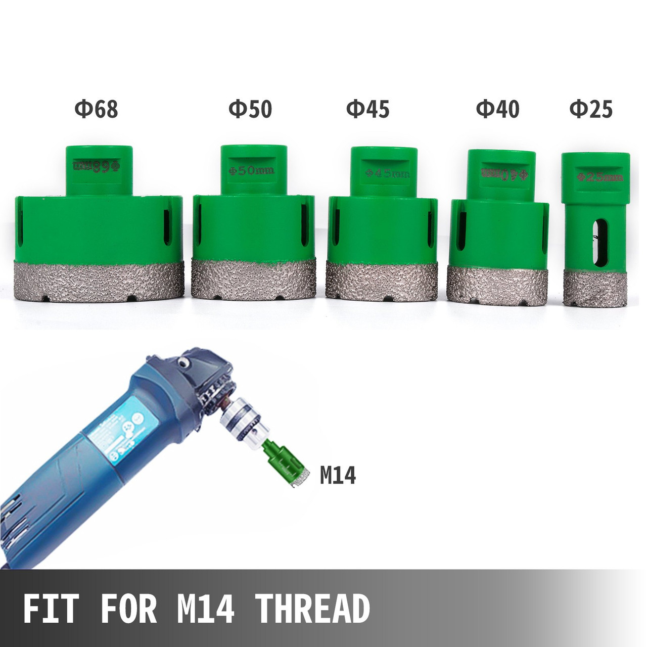5 PCS Diamond Hole Saw Set Drill Core Bits M14 25/40/45/50/68 mm