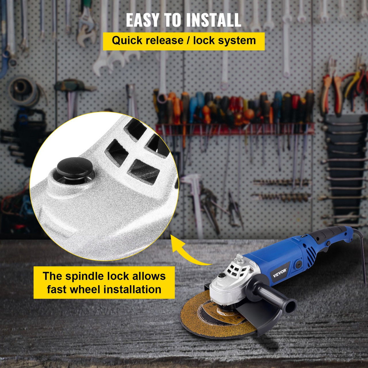 Angle Grinder, 9 Inch Powerful Grinder Tool 15 Amp Power Grinder with Variable Speed and 360Ã¸ Rotational Guard, 8000rpm Power Angle Grinders for Cutting and Grinding Metal, Stone, Wood, etc