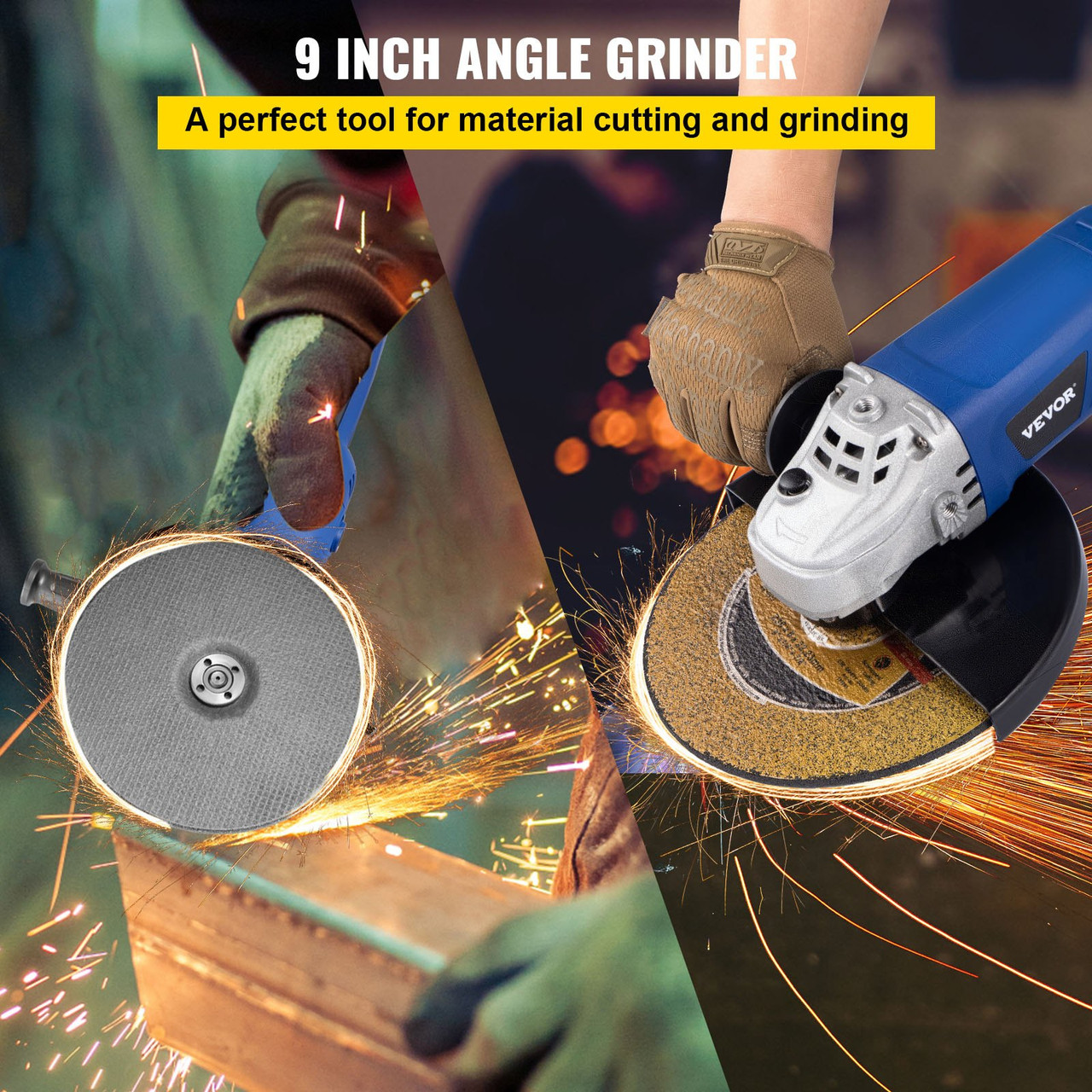 Angle Grinder, 9 Inch Powerful Grinder Tool 15 Amp Power Grinder with Variable Speed and 360ø Rotational Guard, 8000rpm Power Angle Grinders for Cutting and Grinding Metal, Stone, Wood, etc