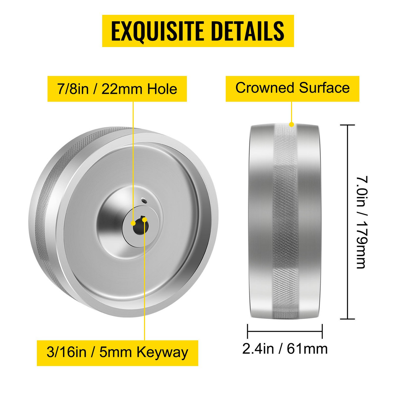 2x72" Belt Grinder Grinder 7" Drive Wheel Crowned 7/8" Bore Aluminum