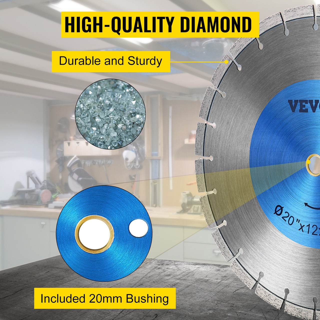 Diamond Blade 20" Concrete Saw Blade Wet or Dry Segmented Cutting Wheel Masonry Wet Saw Blade General Purpose Power Saw 12mm Segment Height Blade Diamond Blades for Concrete Brick Block Masonry