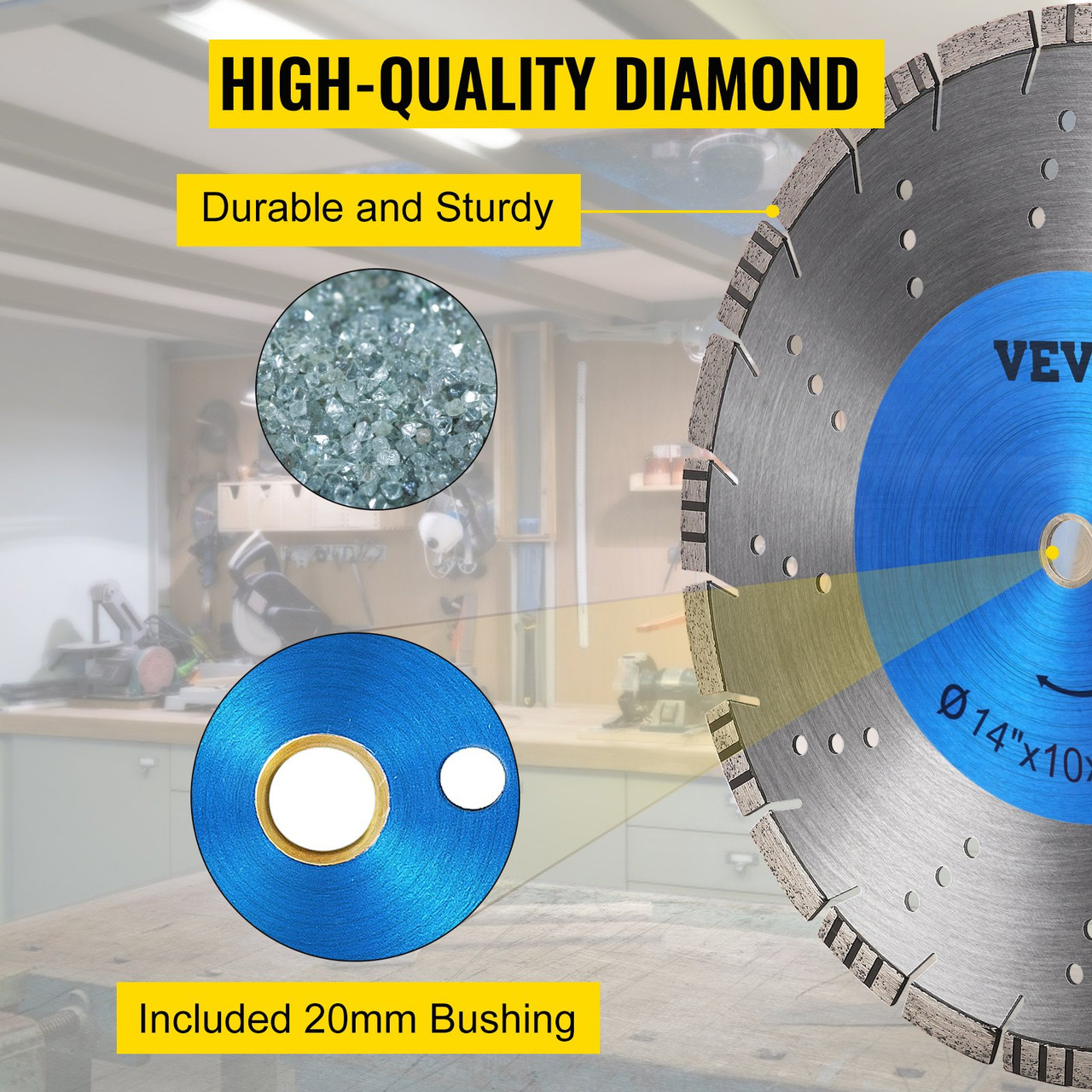 Diamond Blade 14" Concrete Saw Blade Wet or Dry Segmented Cutting Wheel Masonry Wet Saw Blade General Purpose Power Saw 0.39in Tall Segment Blade Diamond Blades for Concrete Brick Block Masonry