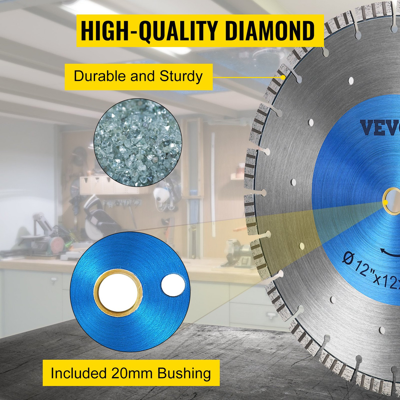 Diamond Blade 12" Concrete Saw Blade Wet or Dry Segmented Cutting Wheel Masonry Wet Saw Blade General Purpose Power Saw 12mm Segment Height Blade Diamond Blades for Concrete Brick Block Masonry