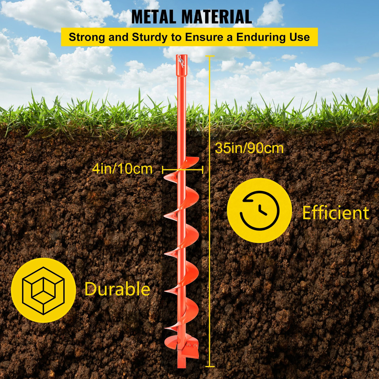 Auger Drill Bit, 4'' (D) x 35'' (L) Garden Auger Drill Bit with Fishtail Point, Drill Auger for 0.79'' Drill, Heavy Duty Garden Auger for Planting Bulbs, Bedding Plants, Digging Hole