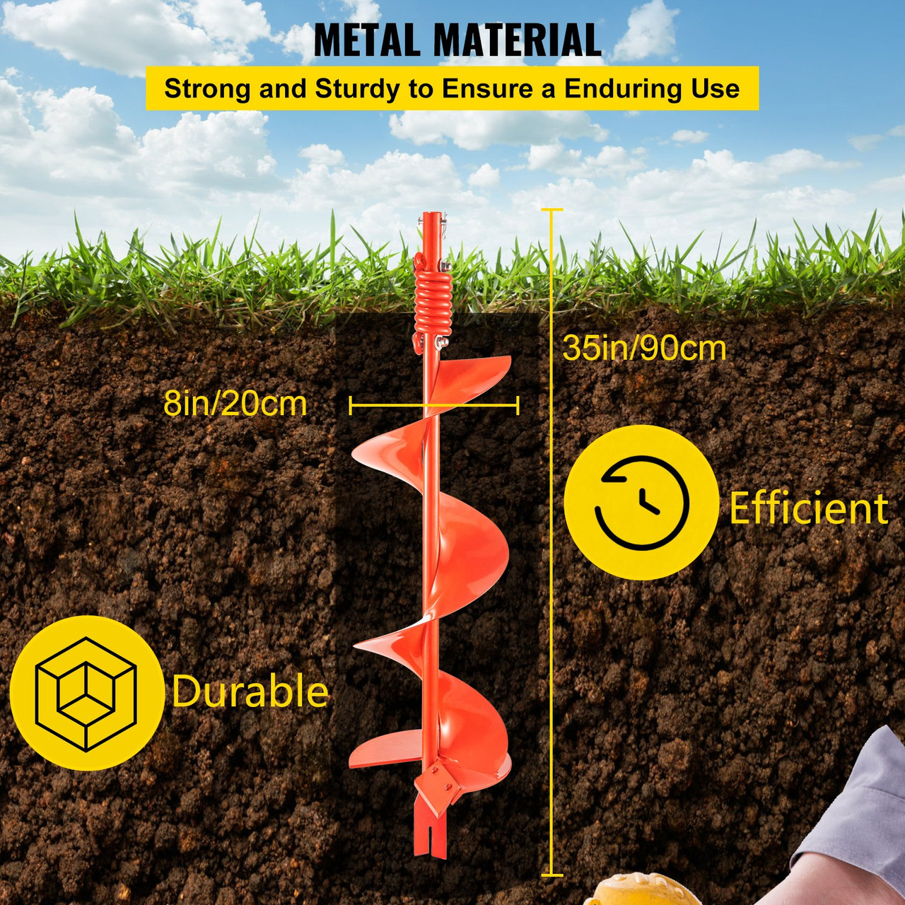 Auger Drill, 8'' (D) x 35'' (L) Garden Auger Drill Bit with Shock Absorbing Spring, Drill Auger for 7/8" Drill, Heavy Duty Garden Auger for Planting Bulbs and Bedding Plants, Digging Hole