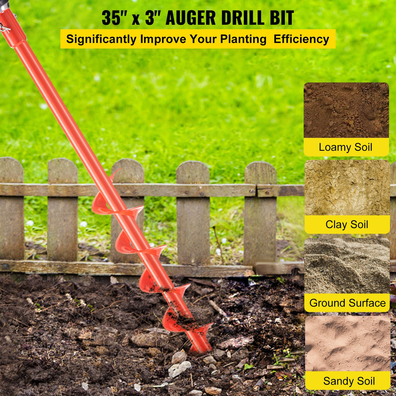 Auger Drill Bit, 3'' (D) x 35'' (L) Garden Auger Drill Bit with Fishtail Point, Drill Auger for 0.79" Drill, Heavy Duty Garden Auger for Planting Bulbs, Bedding Plants, Digging Hole