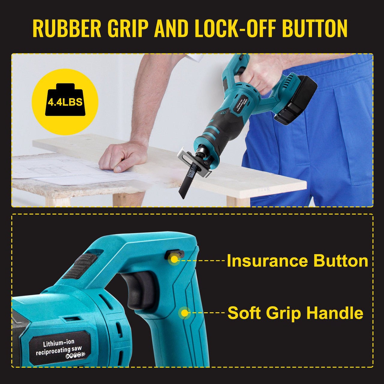 Cordless Reciprocating Saw, 18V Max Reciprocating Saw, 1 Battery Brushless Reciprocating Saw Kit, Powerful Variable Speed 180Ã¸ Rotation Reciprocating Saw with 4 Blades for Wood & Metal Cutting