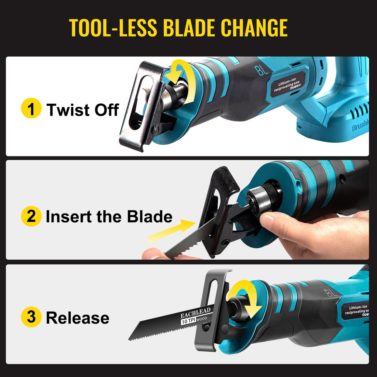 Cordless Reciprocating Saw, 18V Max Reciprocating Saw, 1 Battery Brushless Reciprocating Saw Kit, Powerful Variable Speed 180Ã¸ Rotation Reciprocating Saw with 4 Blades for Wood & Metal Cutting