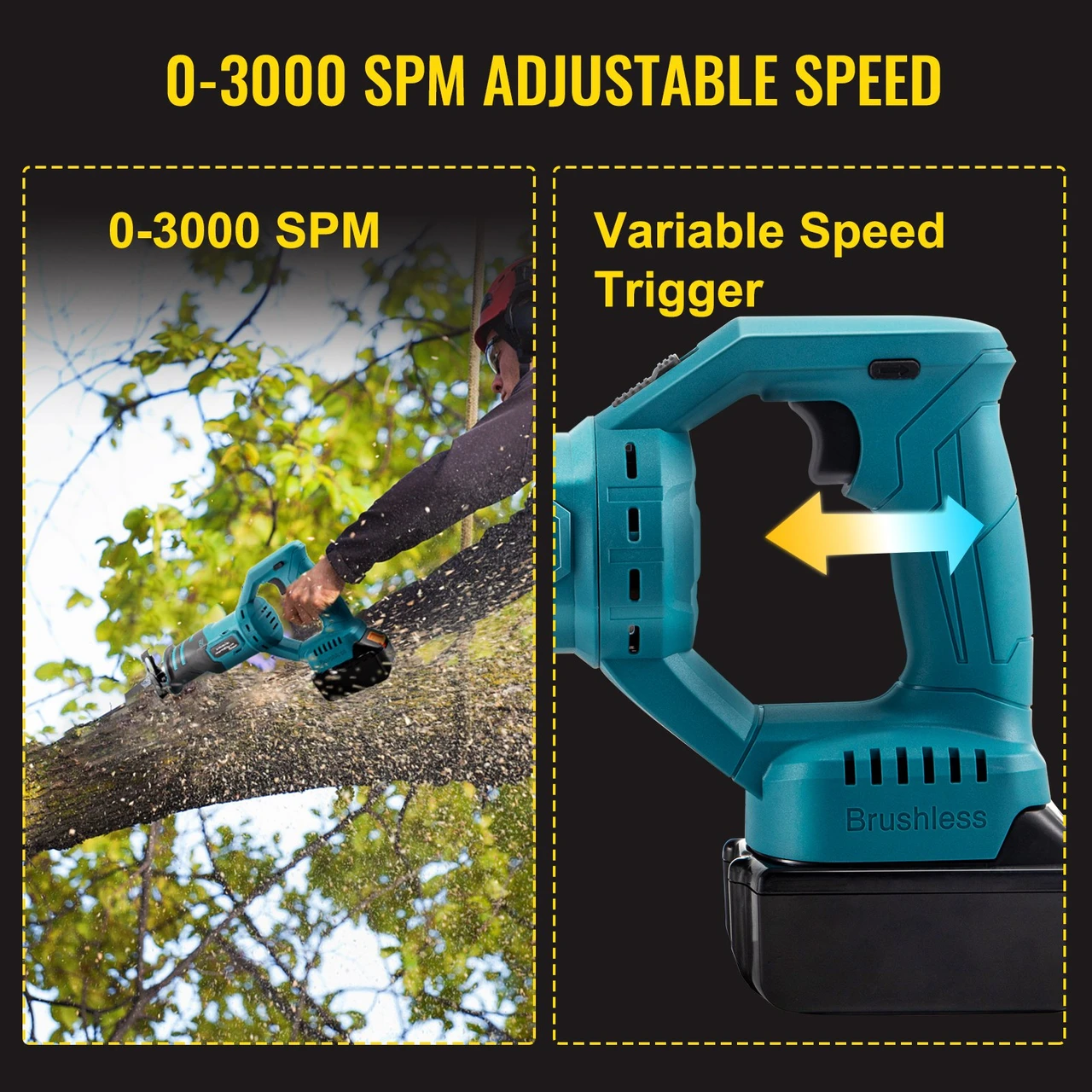 Cordless Reciprocating Saw, 18V Max Reciprocating Saw, 1 Battery Brushless Reciprocating Saw Kit, Powerful Variable Speed 180ø Rotation Reciprocating Saw with 4 Blades for Wood & Metal Cutting