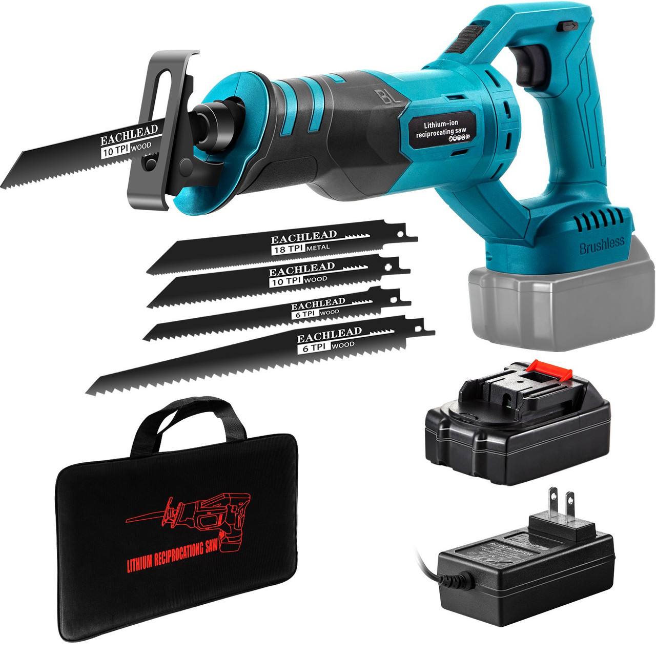 Cordless Reciprocating Saw, 18V Max Reciprocating Saw, 1 Battery Brushless Reciprocating Saw Kit, Powerful Variable Speed 180Ã¸ Rotation Reciprocating Saw with 4 Blades for Wood & Metal Cutting