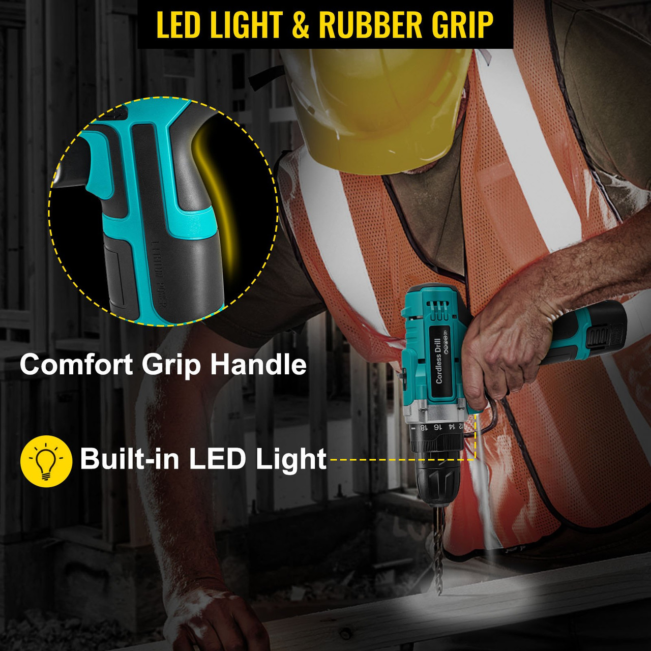 Cordless Drill Driver, 12V Max Cordless Drill Combo Kit, 2/5" Keyless Chuck Impact Drill, Electric Screwdriver Set With 2 Speed, 18+1 Torque Cordless Drill for Home Improvement & DIY
