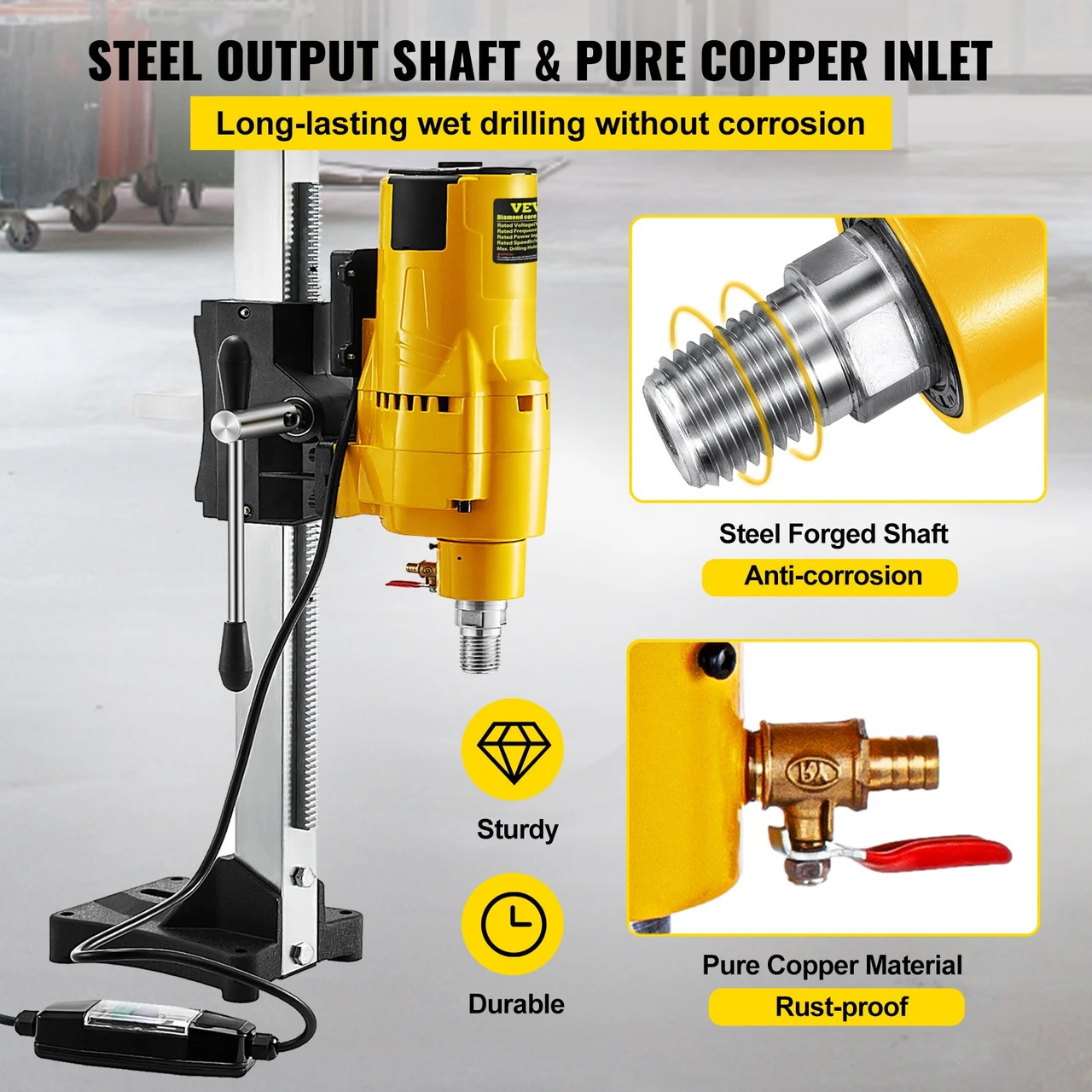 Diamond Core Drilling Machine, 8'/205 mm Capacity 3980W Concrete Core Drill for Concrete, Brick, Block, and Stone, Bench Drill Stand with Travel Distance 19'/483 mm