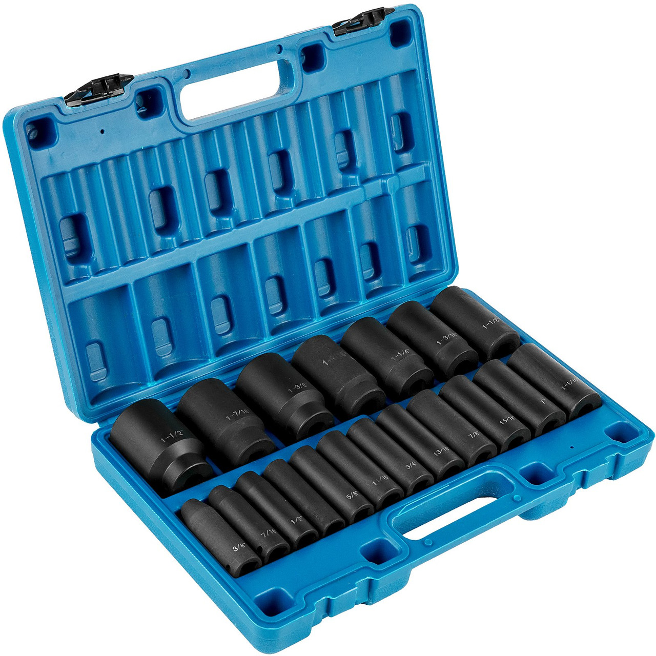 Impact Socket Set 1/2 Inches 19 Piece Impact Sockets, Deep Socket, 6-Point Sockets, Rugged Construction, Cr-V, 1/2 Inches Drive Socket Set Impact 3/8 inch - 1-1/2 inch, with a Storage Cage