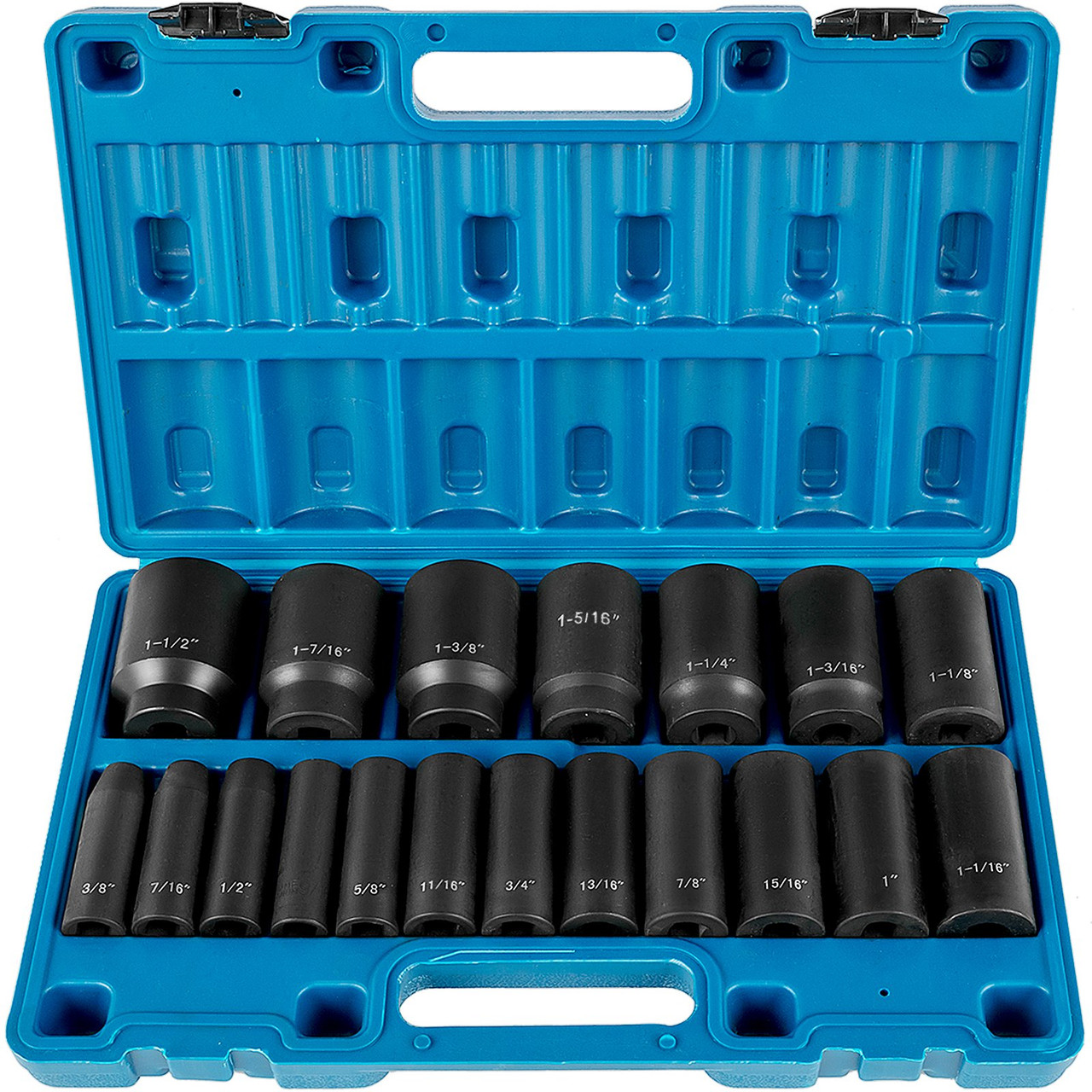 Impact Socket Set 1/2 Inches 19 Piece Impact Sockets, Deep Socket, 6-Point Sockets, Rugged Construction, Cr-V, 1/2 Inches Drive Socket Set Impact 3/8 inch - 1-1/2 inch, with a Storage Cage