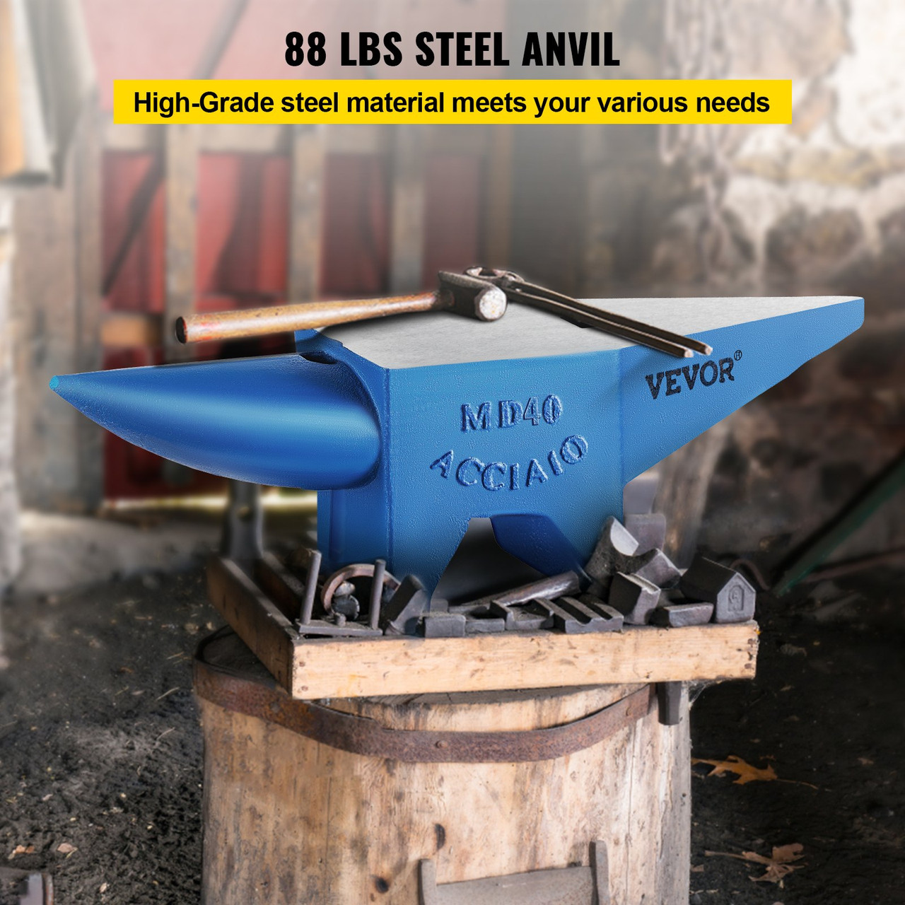 88lb Blacksmith Anvil Steel Anvil 40kg Solid Heat Treated Round Horn Metal Work