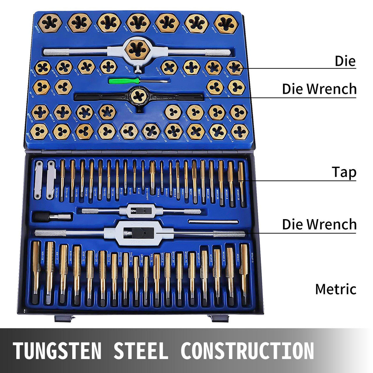 86pc Tap And Die Combination Set Tungsten Steel Titanium Sae And Metric Tools