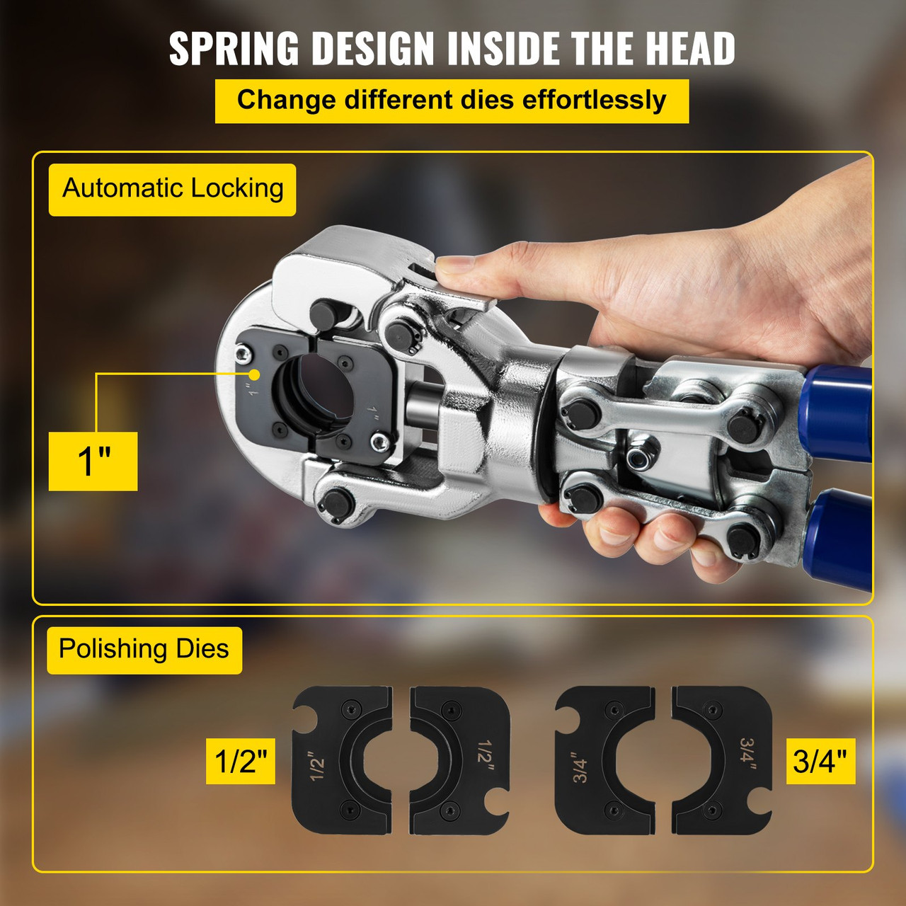 Pipe Press Crimping Tool, 1/2" 3/4" 1" Copper Tube Fittings Crimping Tool, 6 Ton Copper Tube Crimper Pipe Press, Copper Pipe Pressing Tool with 360 degrees rotating head