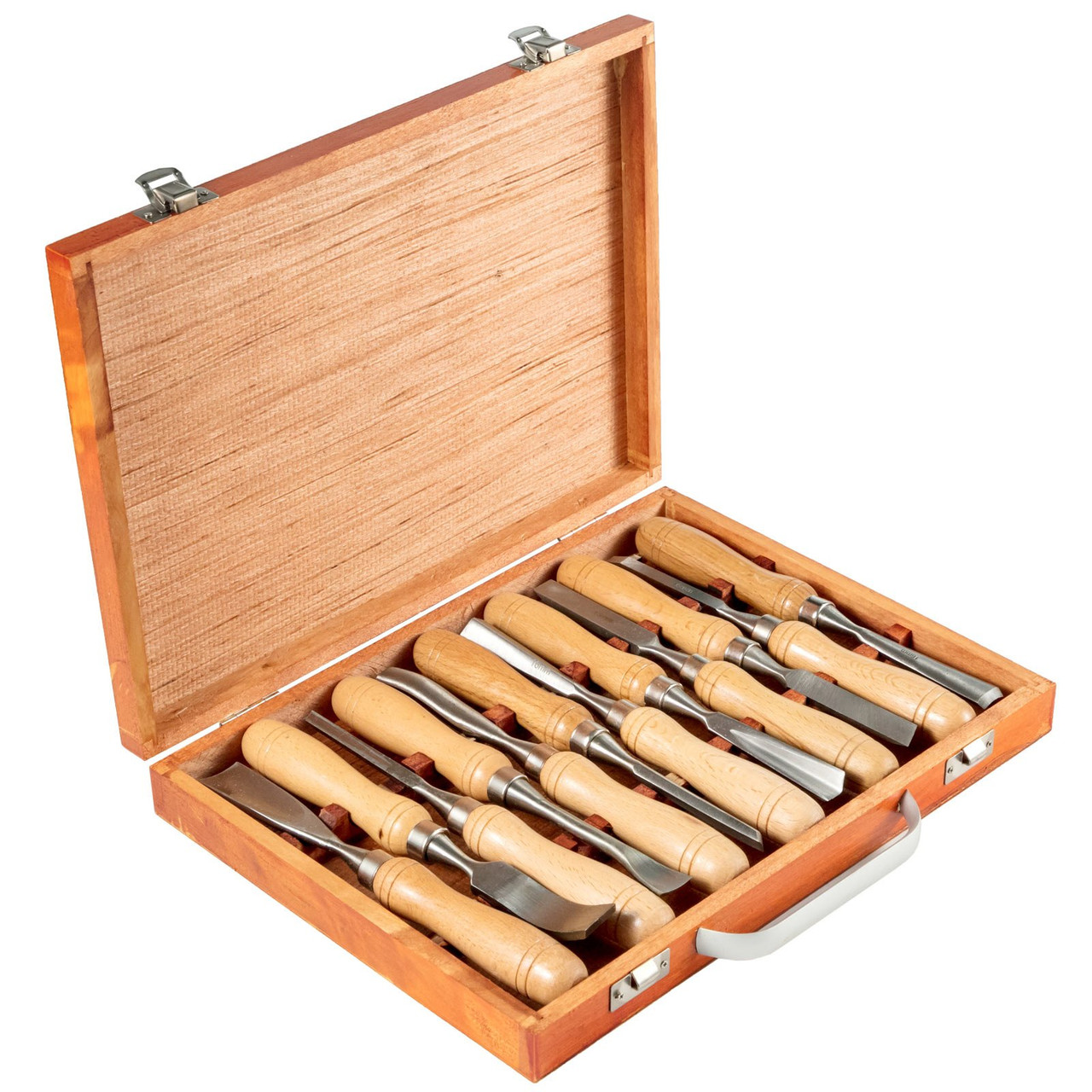 HSS
 Lathe Chisel Set 12 Pcs w/ Foam Lined Case Set for Wood Turning 
Hardwood Handles HSS Ferrules & Wooden Case for 
Storage