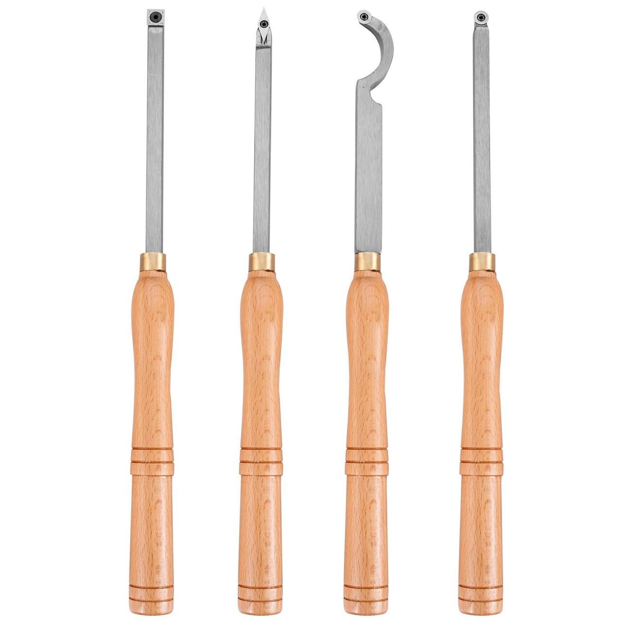 Wood Turning Tools for Lathe 4 PCS Set, Carbide Lathe Tools with Diamond Shape, Round, Square Cutters, Turning Lathe Chisels with Comfortable Grip Handles Lathe Tools for Craft DIY Hobbyists