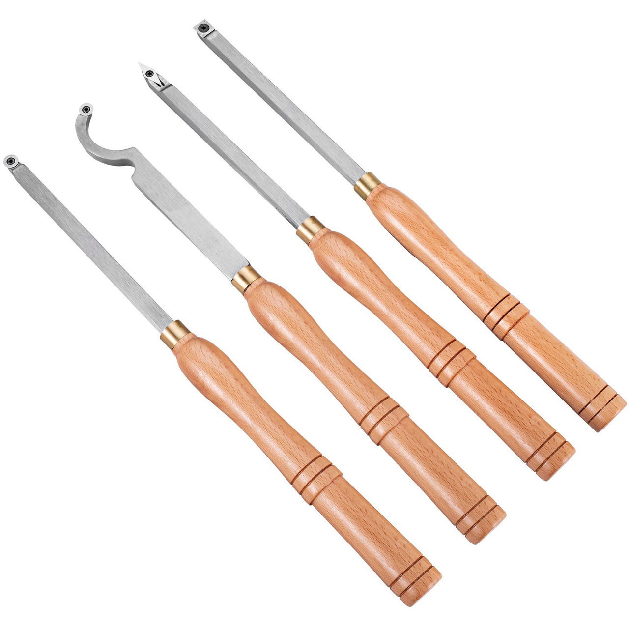 Wood Turning Tools for Lathe 4 PCS Set, Carbide Lathe Tools with Diamond Shape, Round, Square Cutters, Turning Lathe Chisels with Comfortable Grip Handles Lathe Tools for Craft DIY Hobbyists