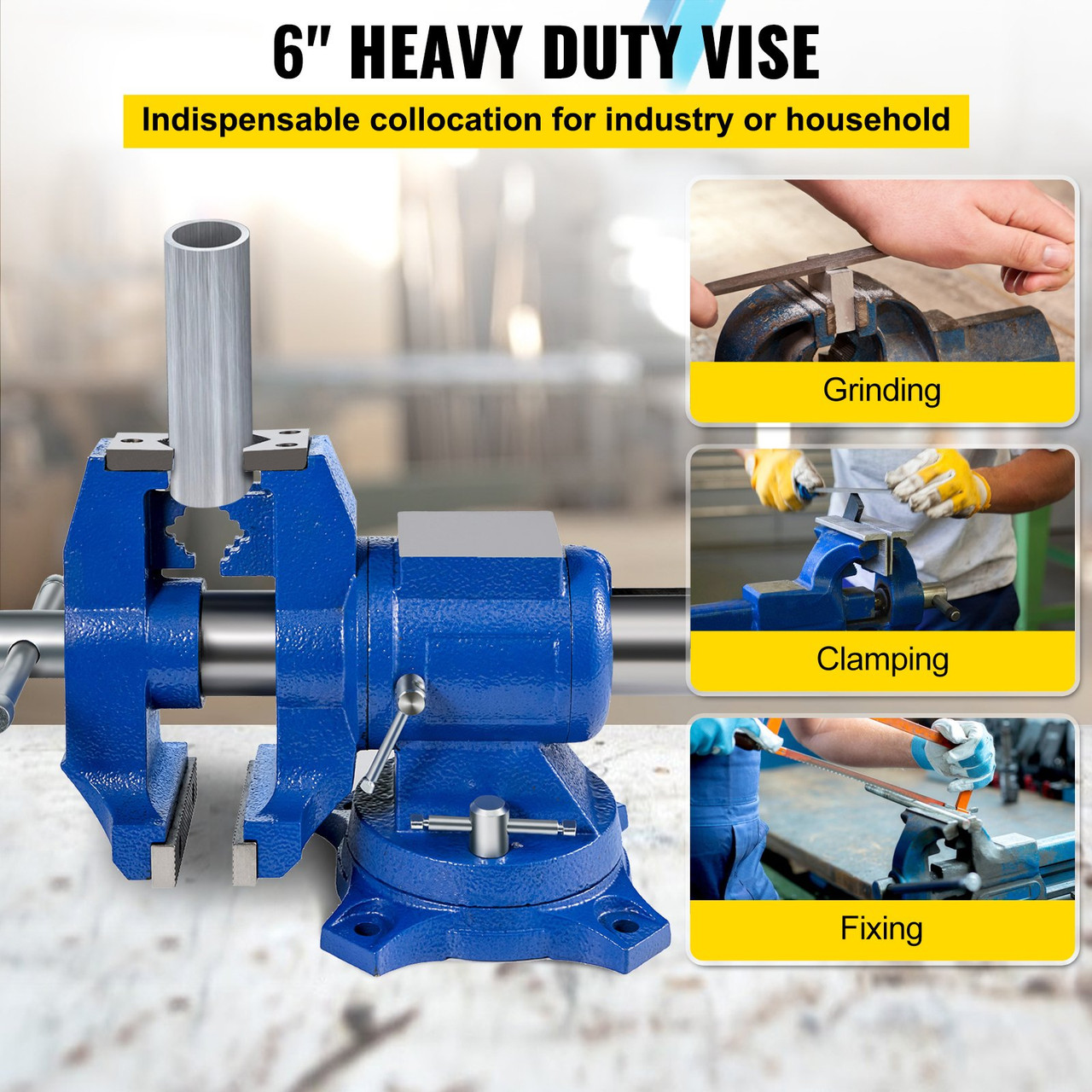Multipurpose Bench Vise 6" 30Kn Heavy Duty with 360ø Swivel Base and Head