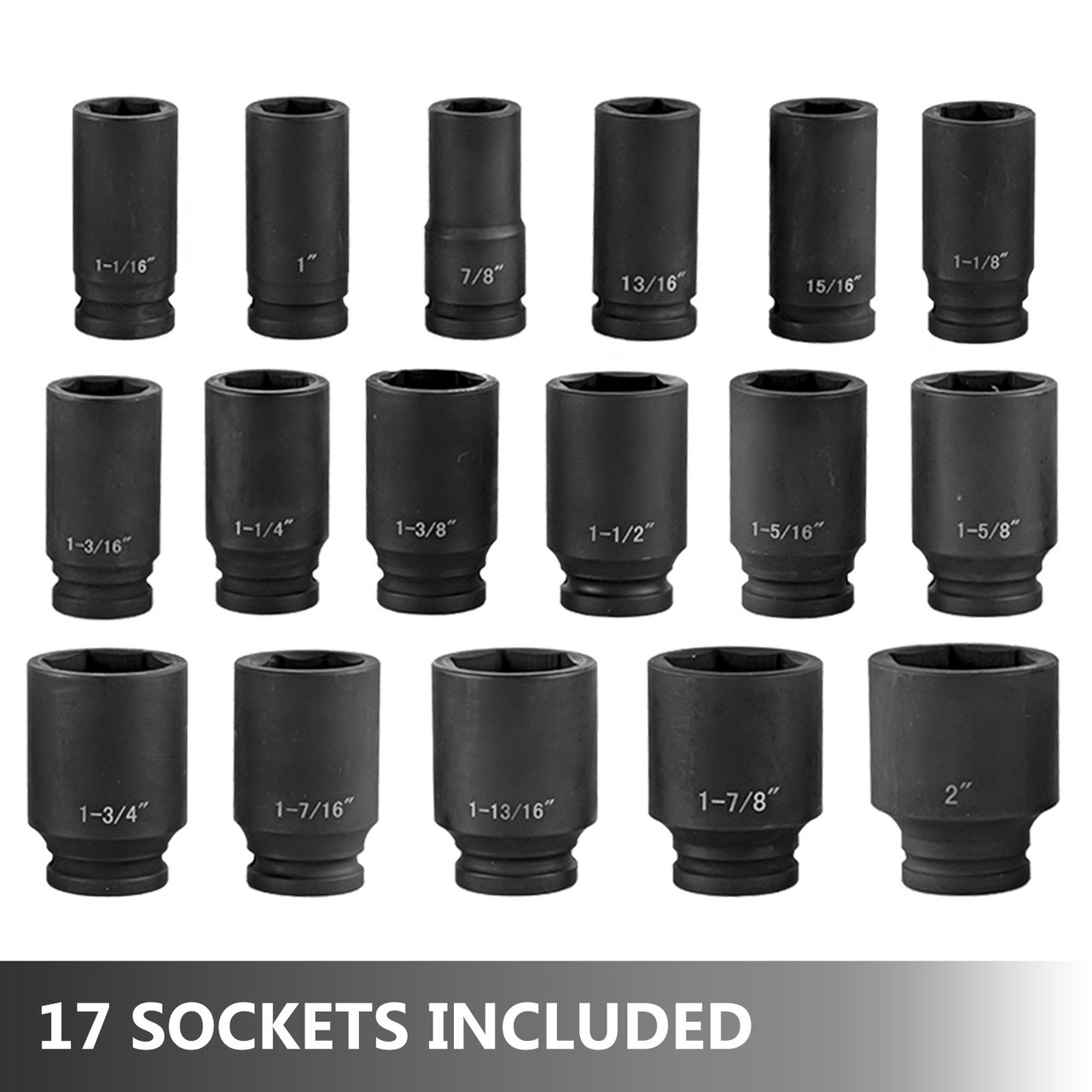 Impact Socket Set 3/4 Inches 22 Piece Deep Impact Sockets, Socket Assortment 3/4 Inches Drive Socket Set Impact Standard SAE Sizes 7/8 Inches to 2 Inches Includes Adapters and Ratchet Handle
