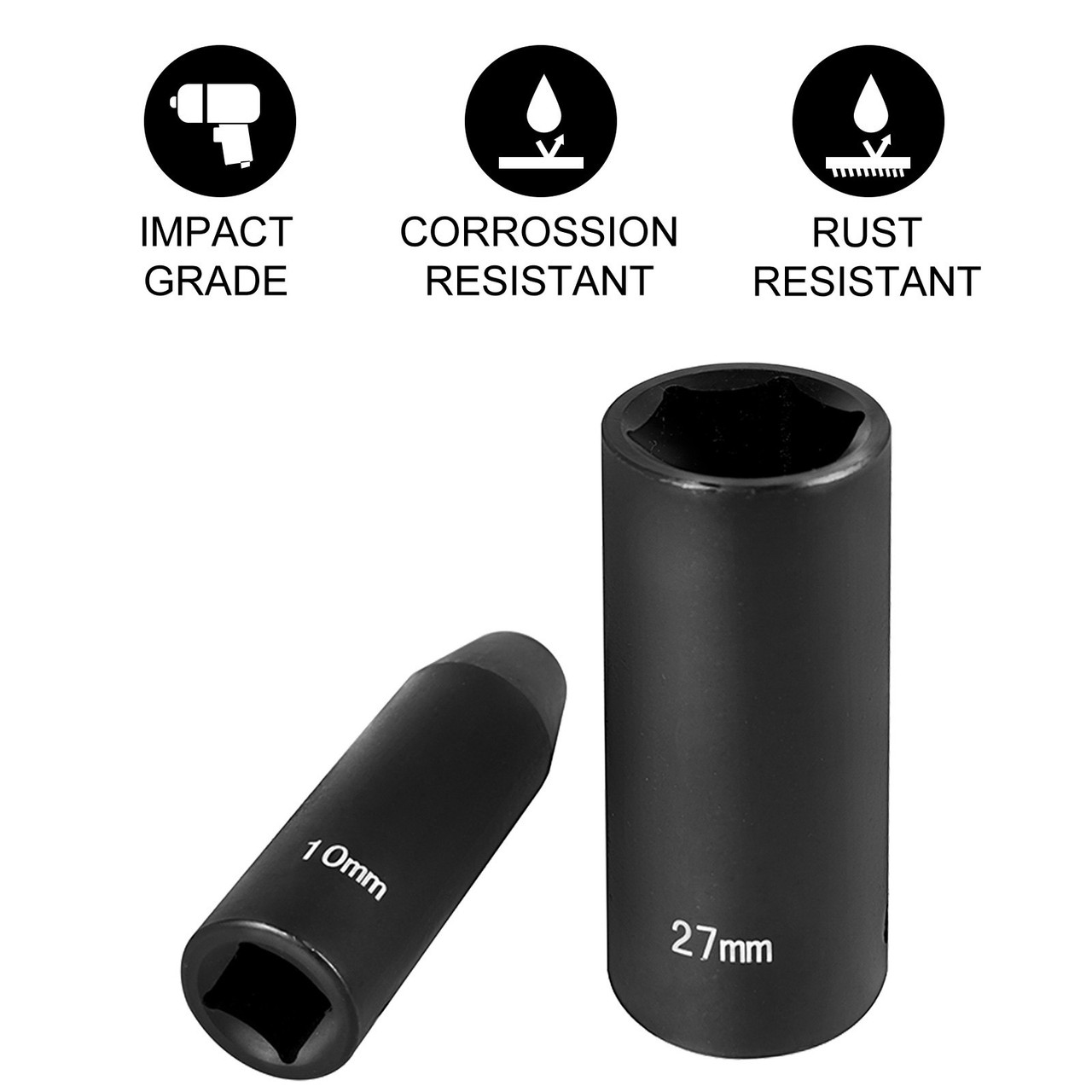 Impact Socket Set 1/2 Inches 26 Piece Impact Sockets, Deep Socket, 6-Point Sockets, Rugged Construction, Cr-V, 1/2 Inches Drive Socket Set Impact Metric 10mm - 36mm, with a Storage Cage