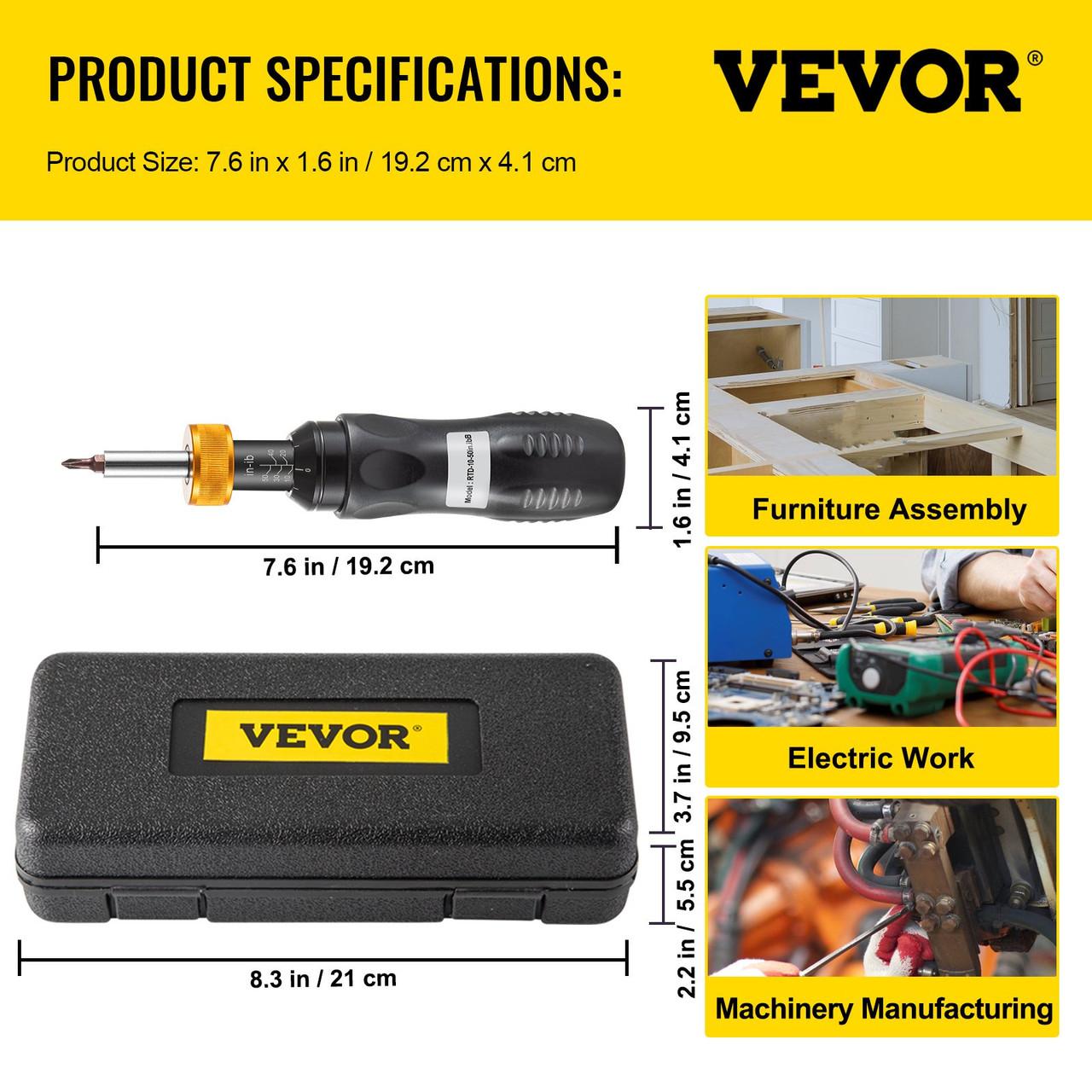 Torque Screwdriver, 1/4" Drive Screwdriver Torque Wrench, Torque Screwdriver Electrician 10-50 in/lbs, Torque Range Accurate to Ã±5%, 5 in-lb Increment Torque Screwdriver with Bits & Case