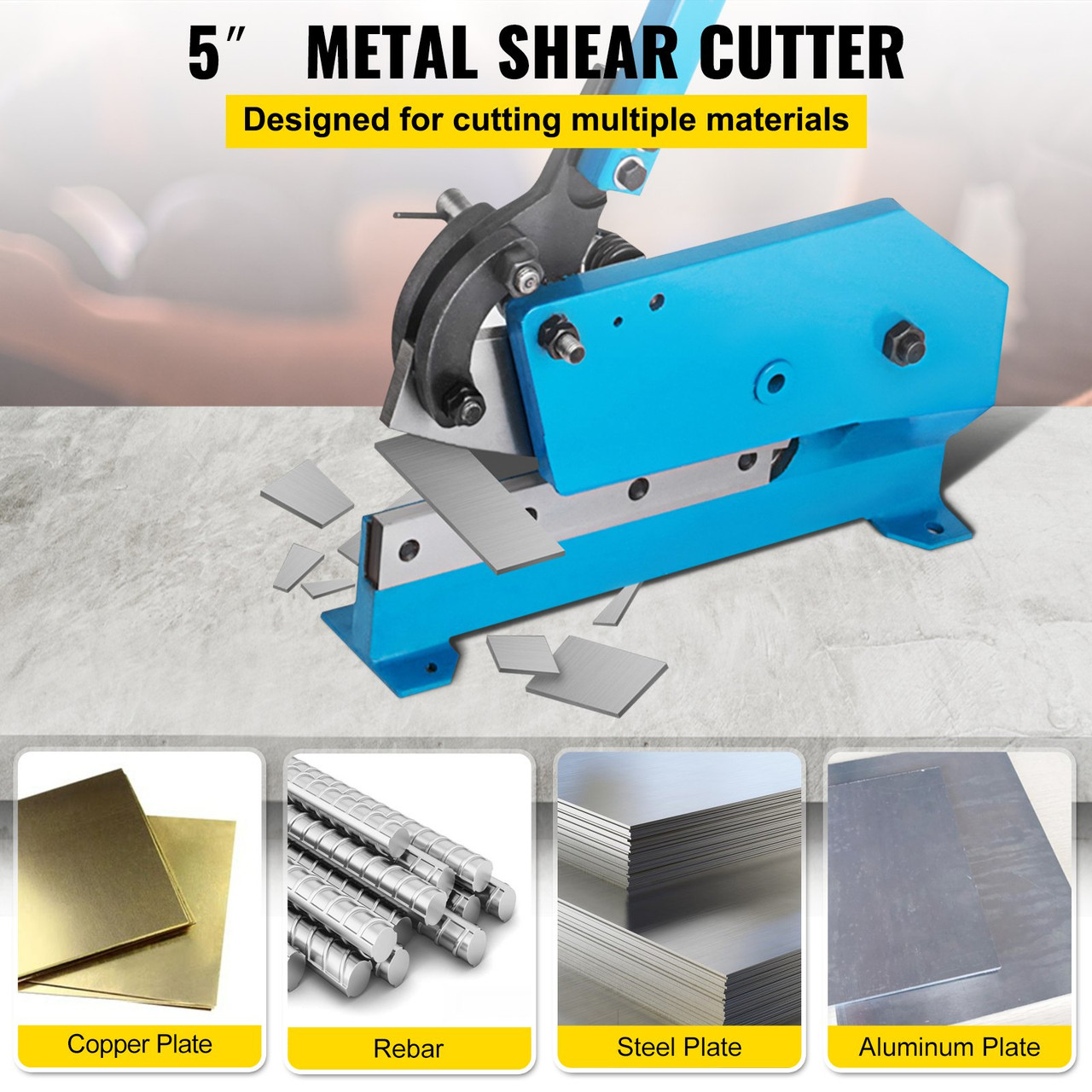 Hand Plate Shear 5", Manual Metal Cutter Cutting Thickness1/4 Inch Max, Metal Steel Frame Snip Machine Benchtop 7/16 Inch Rod, for Shear Carbon Steel Plates and Bars