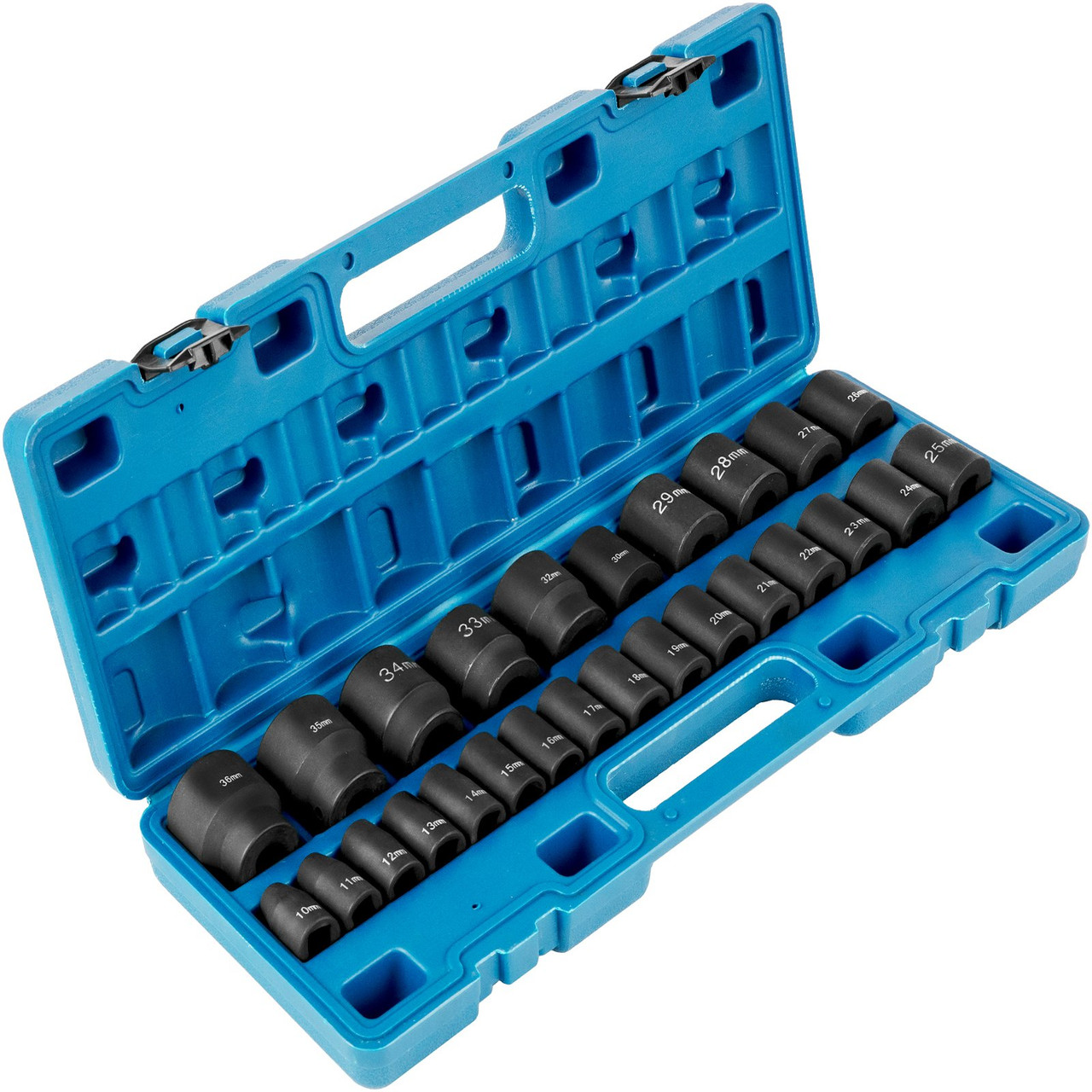 Impact Socket Set 1/2 Inches 26 Piece Impact Sockets, Shallow Socket, 6-Point Sockets, Rugged Construction, CR-M0, 1/2 Inches Drive Socket Set Impact Metric 10mm - 36mm, with a Storage Cage