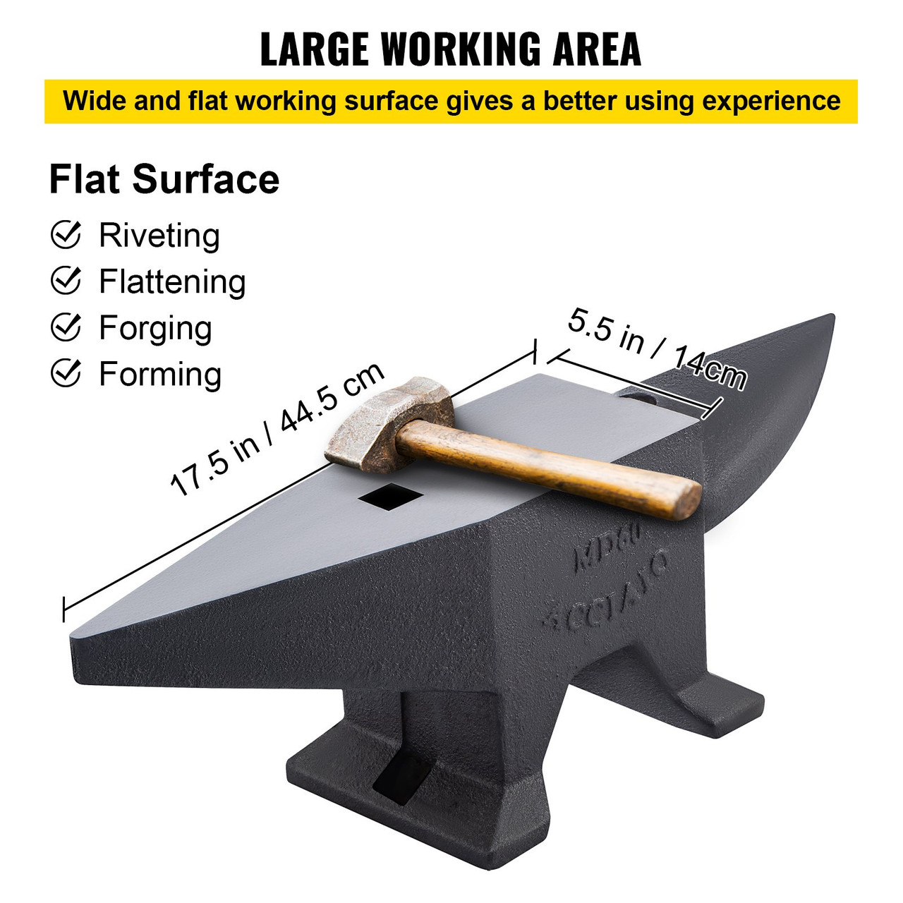 Blacksmith Anvil Steel Round Horn Anvil 132lb 60kg 2 Holes for Metal Work